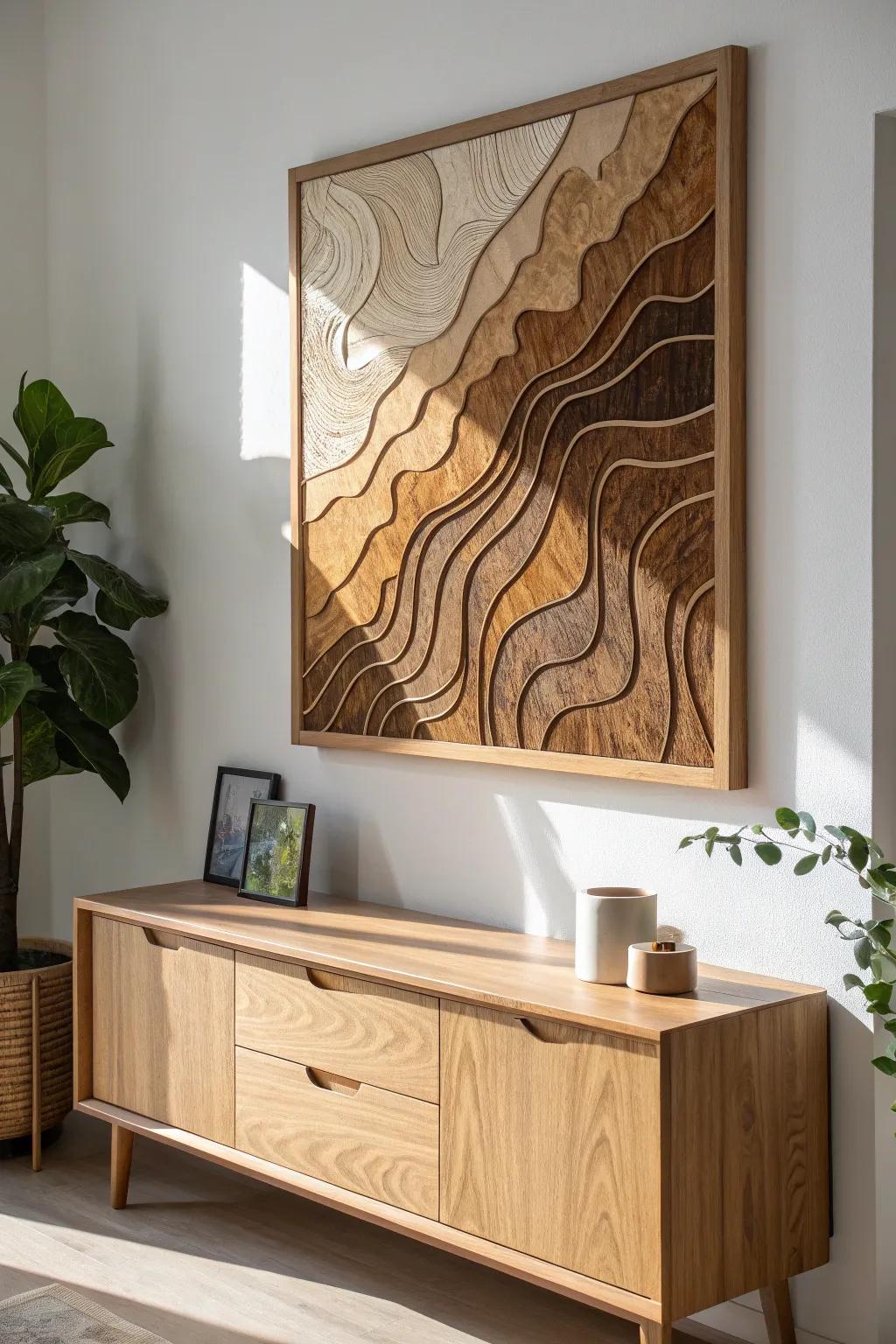 Layered topographic wood wall art brings a touchable “mountain map” wow to your space.