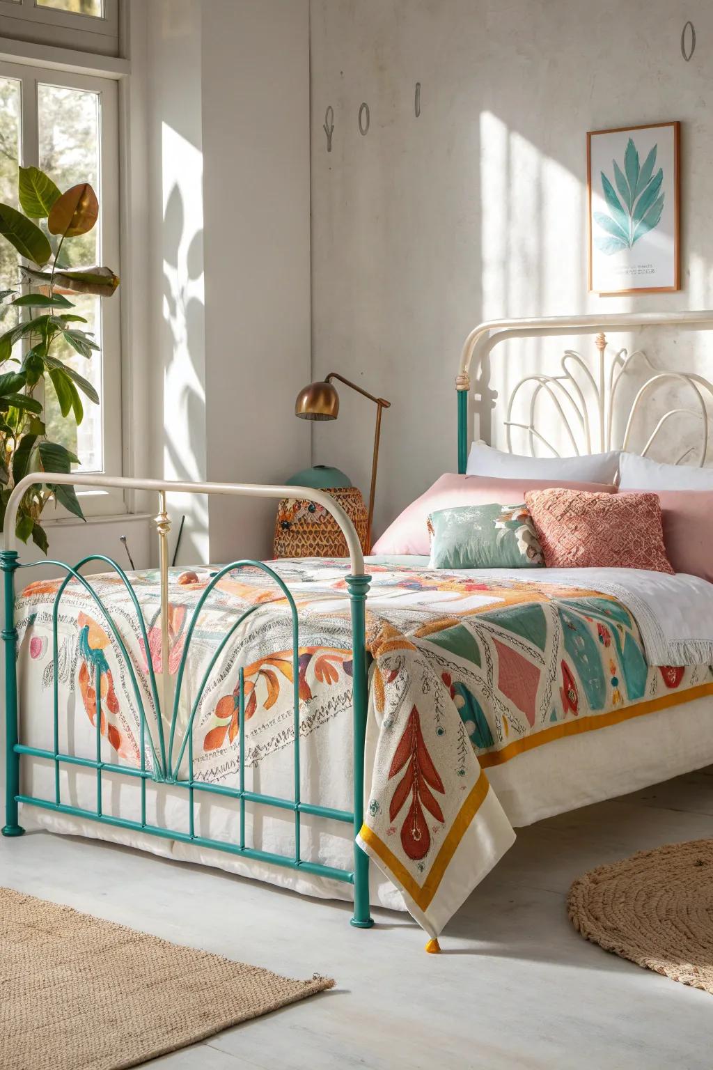 Add a splash of color and character to your bedroom with this eclectic painted metal bed frame!
