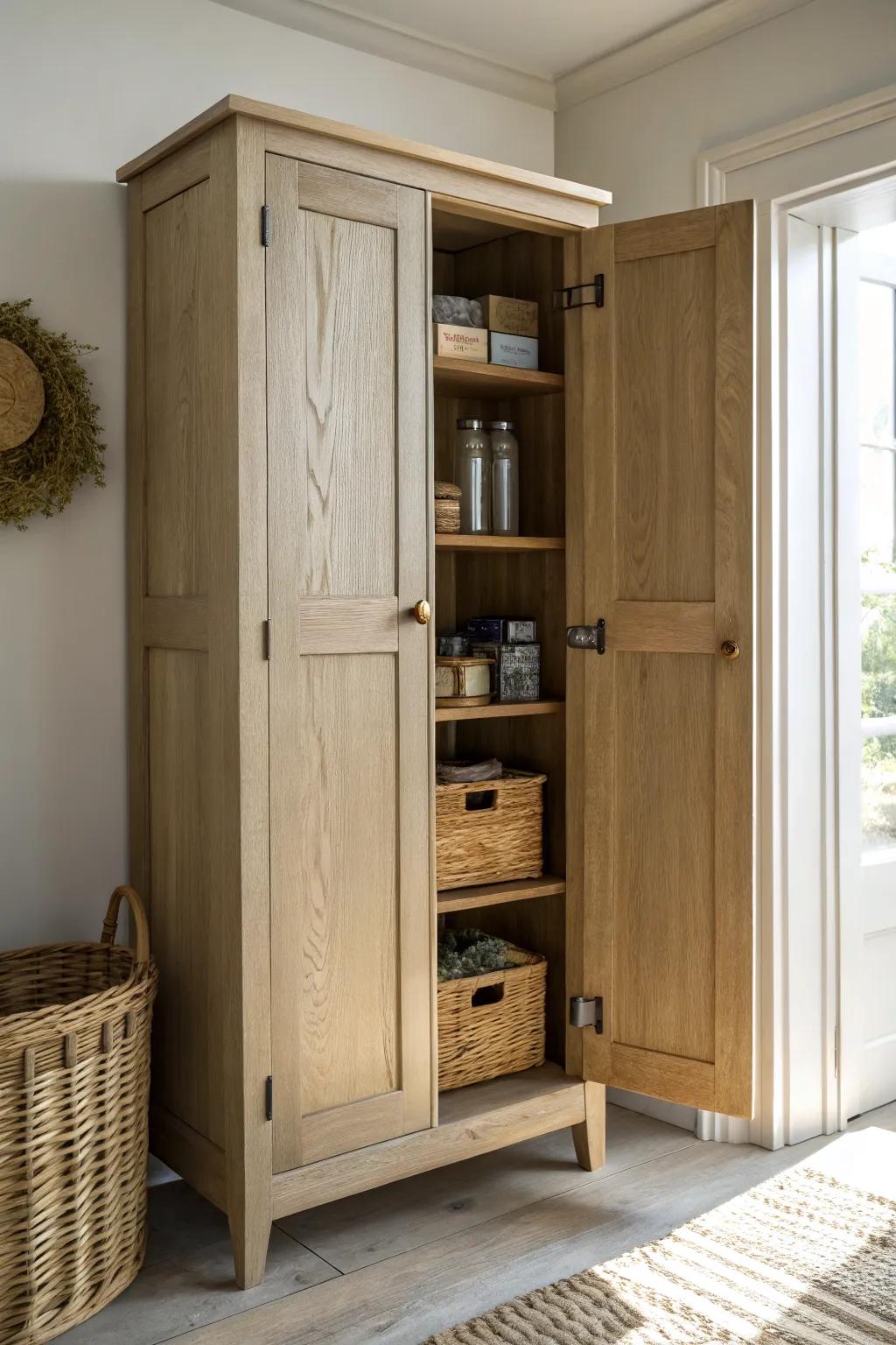 Deep olive paint turns a pantry into a cozy hideaway—packages disappear, craftsmanship shines.