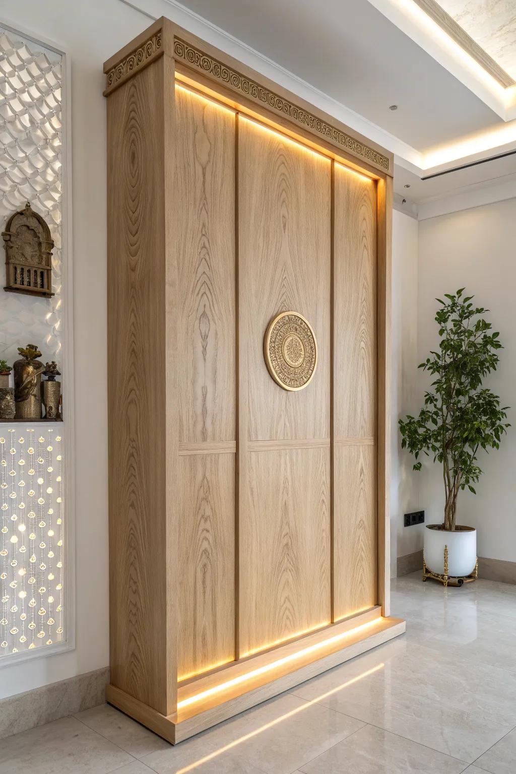 A minimalist wood back panel with a luminous resin halo—sacred, modern, handcrafted.