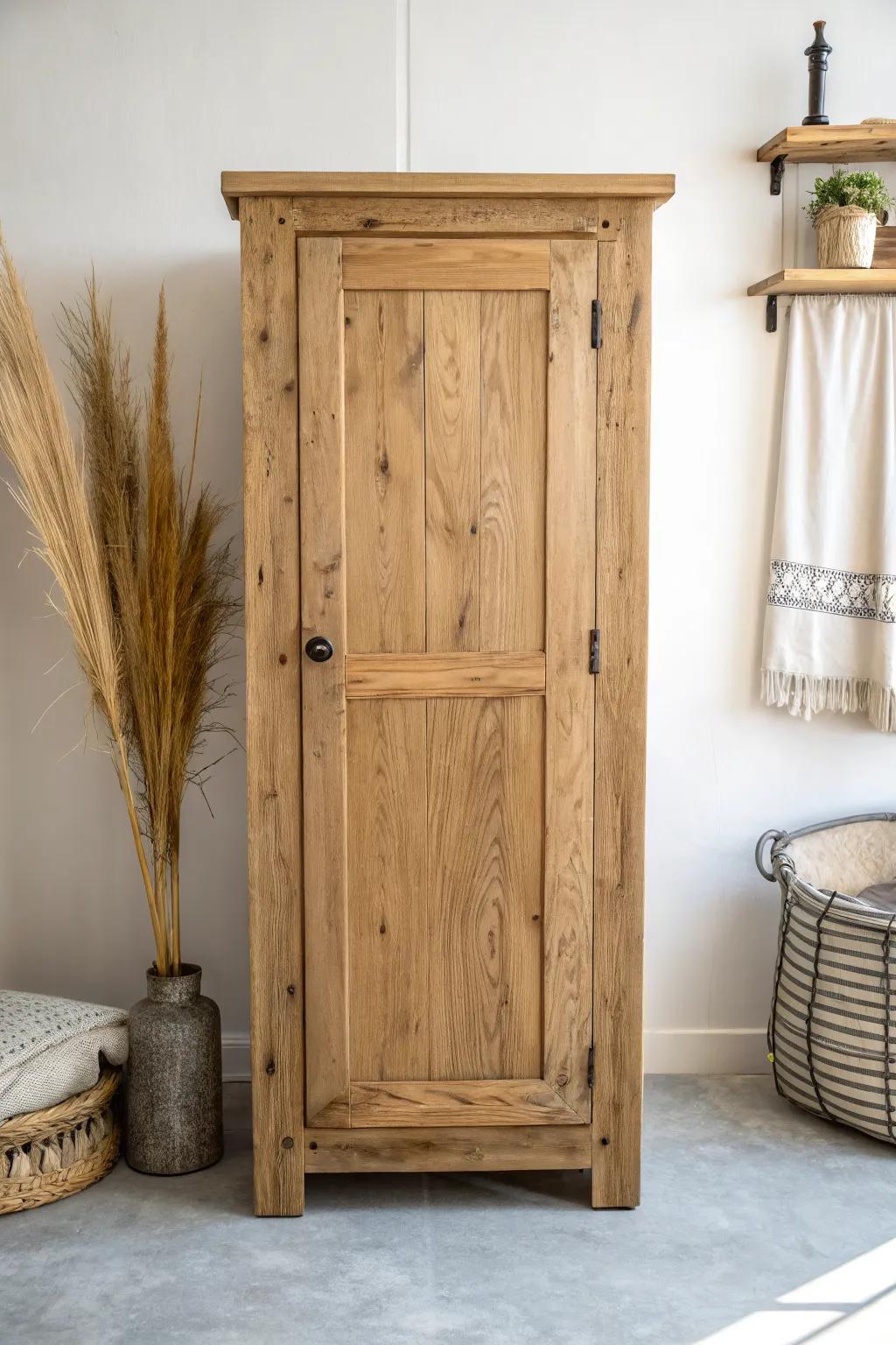 Smoky resin-filled knots turn reclaimed wood into a smooth, story-rich cabinet door.