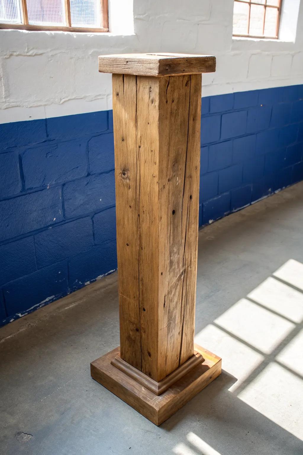 Turn a reclaimed beam into a bold pedestal—farmhouse texture for instantly curated sculptures.