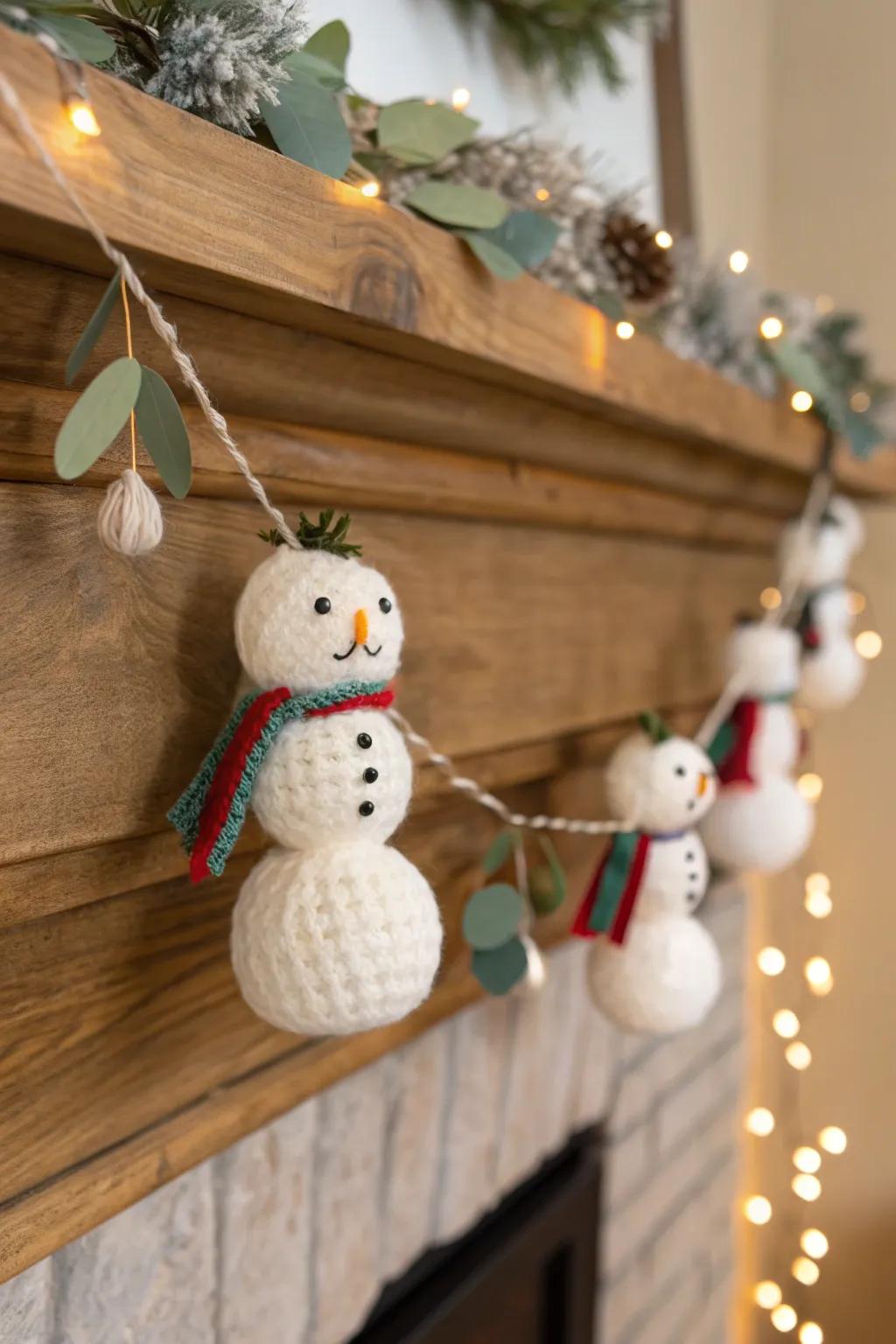Add a touch of whimsy and warmth to your home with this charming snowman garland, perfect for embracing the cozy spirit of the season.