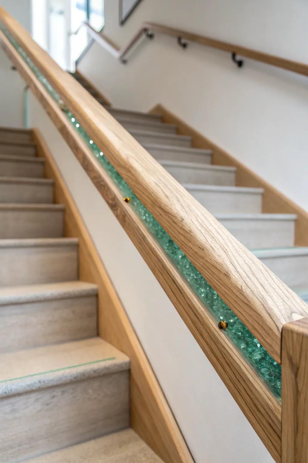 A resin-inlaid handrail with dried botanicals turns your stair rail into functional art.
