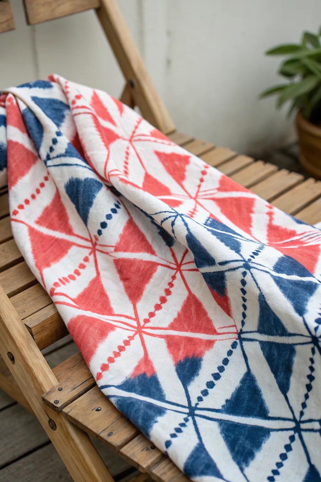 Embrace geometric elegance with bold triangle folds in tie-dye.