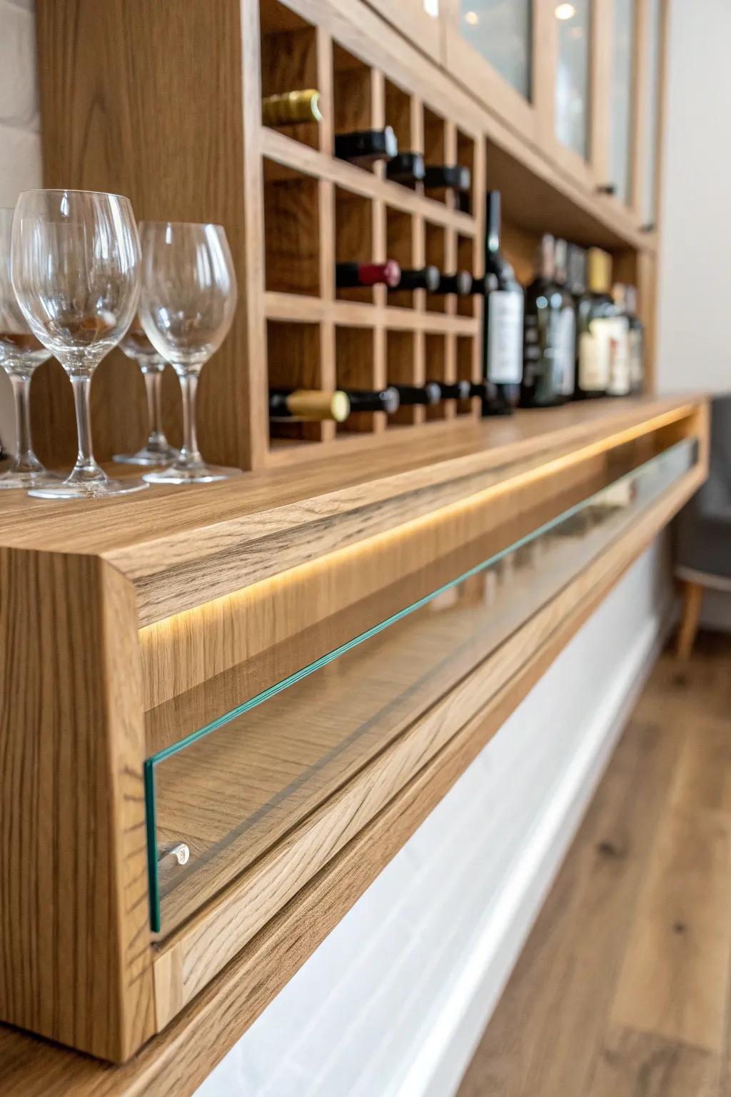 A slim oak shelf with a clear resin “river” inlay—minimalist, jewel-like, and bold.