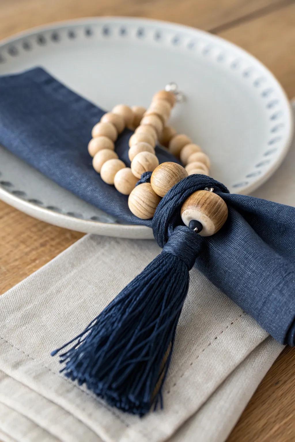 DIY beaded wooden napkin ring—simple Scandinavian style with a cozy boho twist.