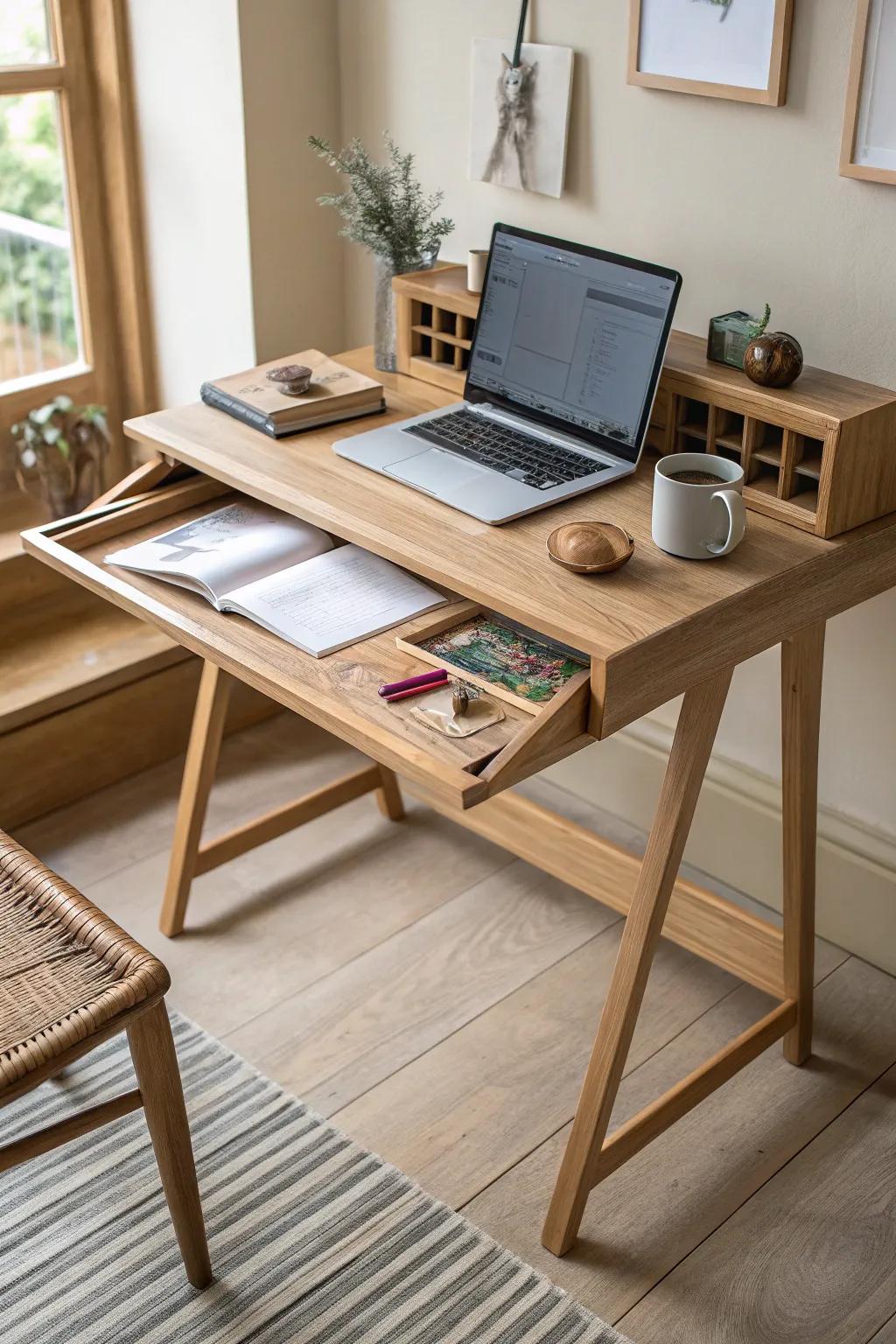 Flip from laptop mode to messy craft mode in seconds—this elegant wood workstation does both.