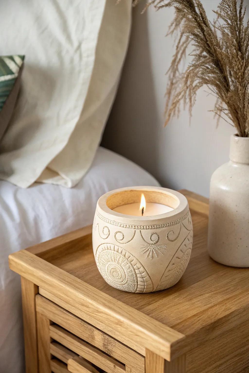 Illuminate your space with handcrafted elegance: A minimalist clay candle holder that blends Scandinavian simplicity with boho charm.