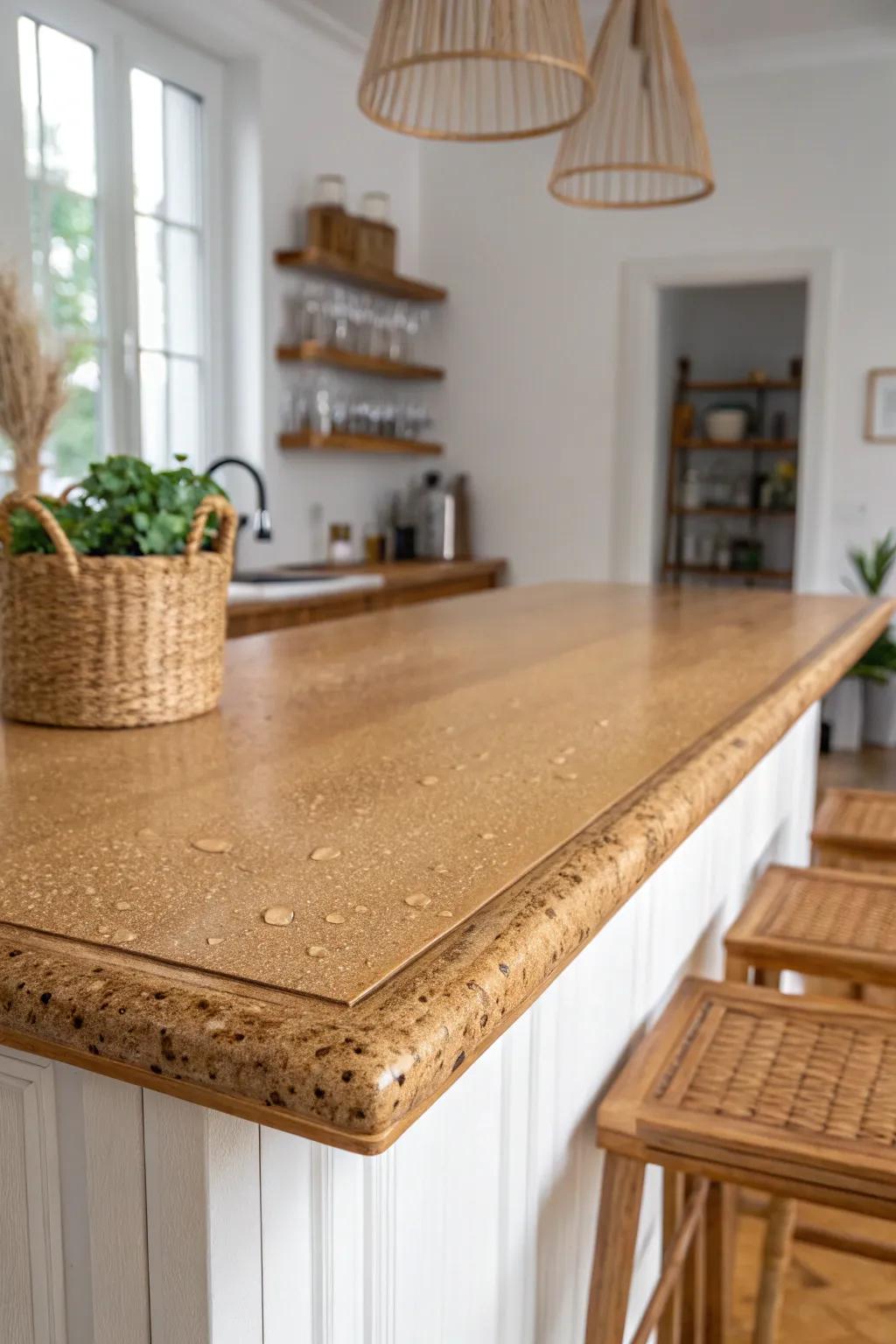 Warm pub vibes at home: sealed cork bar top—soft, durable, and beginner‑friendly DIY.