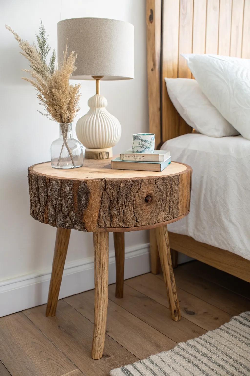 Live-edge slab nightstand with softly rounded curves—minimal, boho, and beautifully handcrafted.