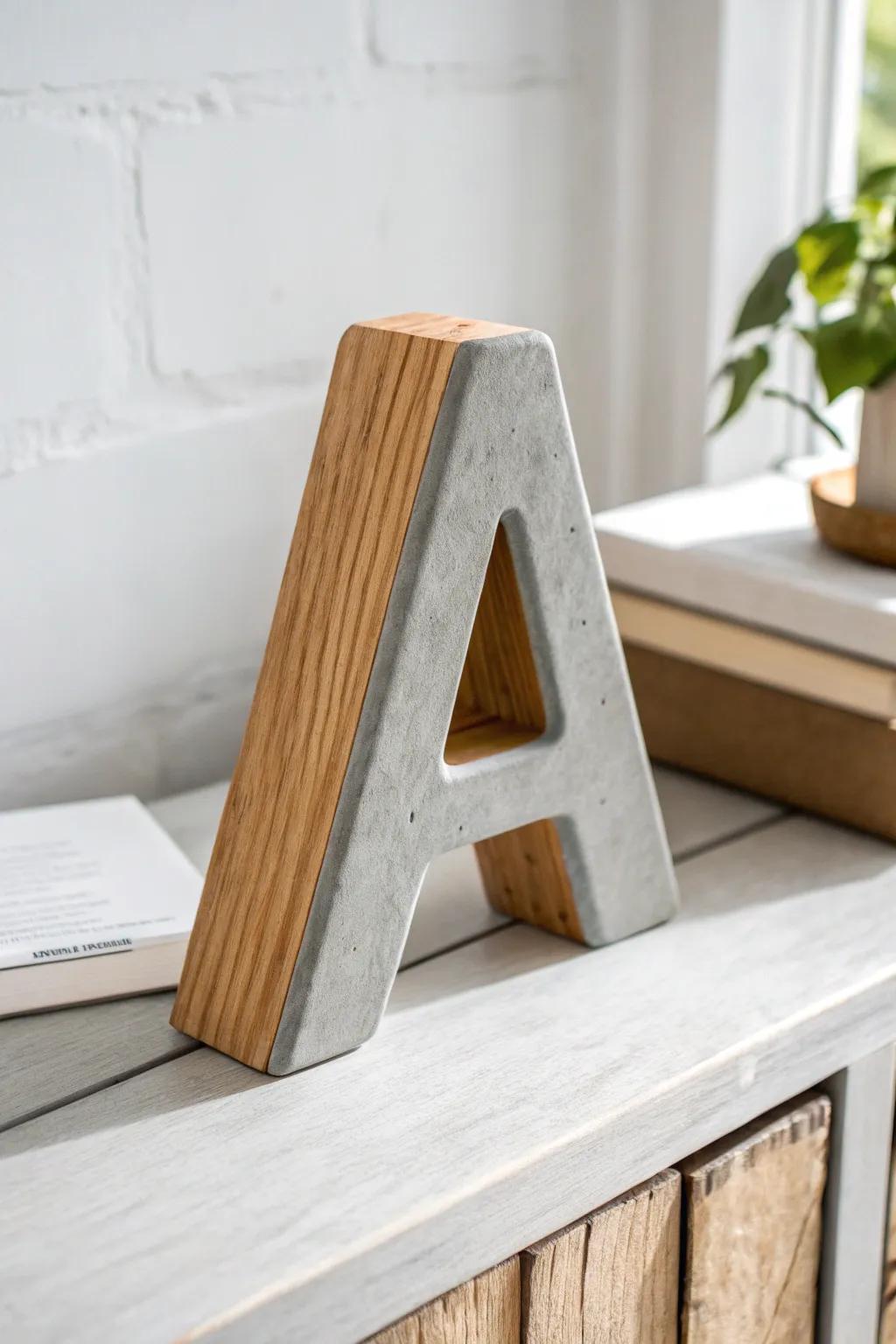 Concrete + oak monogram bookend—minimal, modern, and beautifully handcrafted contrast.