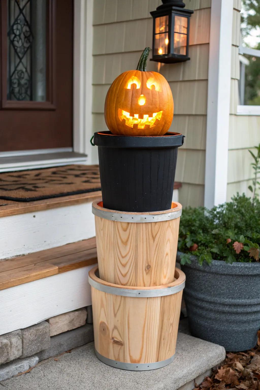 Budget-friendly glowing pumpkin totem that makes your porch look luxe at dusk.