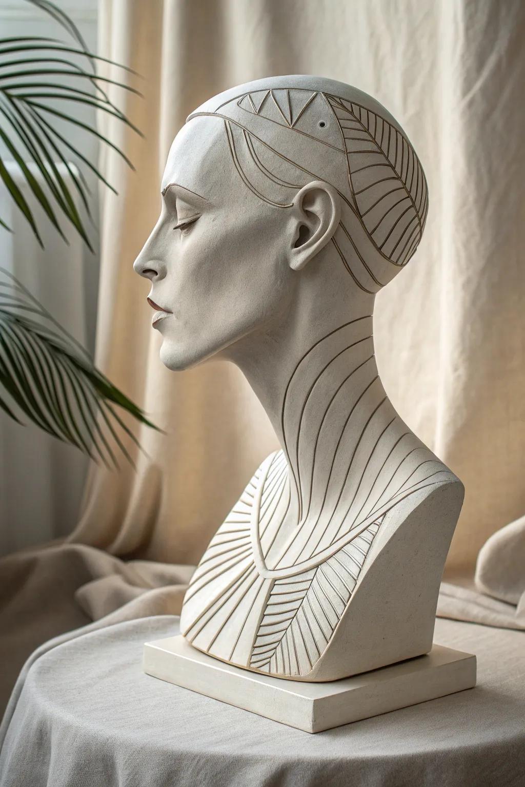 Embrace the future of art with this sleek, minimalist clay bust that blends modern design with timeless elegance.