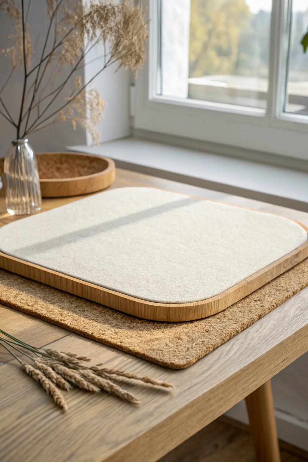Layered felt over cork: a sleek, non-slip coffee table cover that cushions and protects.