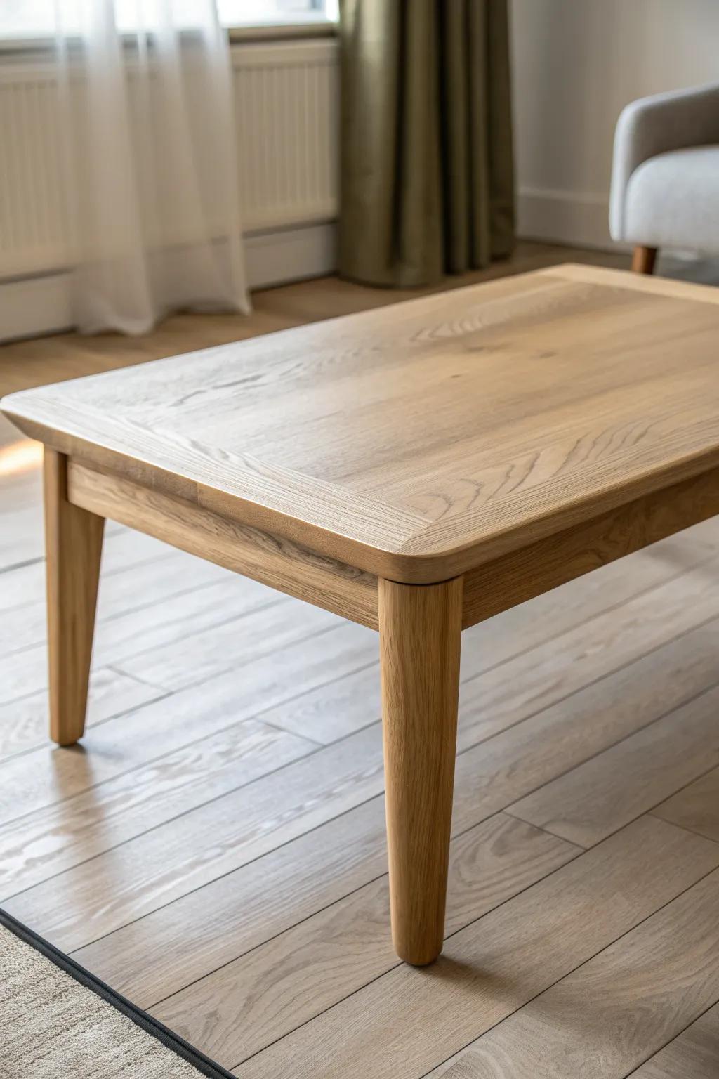 A floating-look bedroom coffee table: recessed shadow base for a sleek, high-end glow.