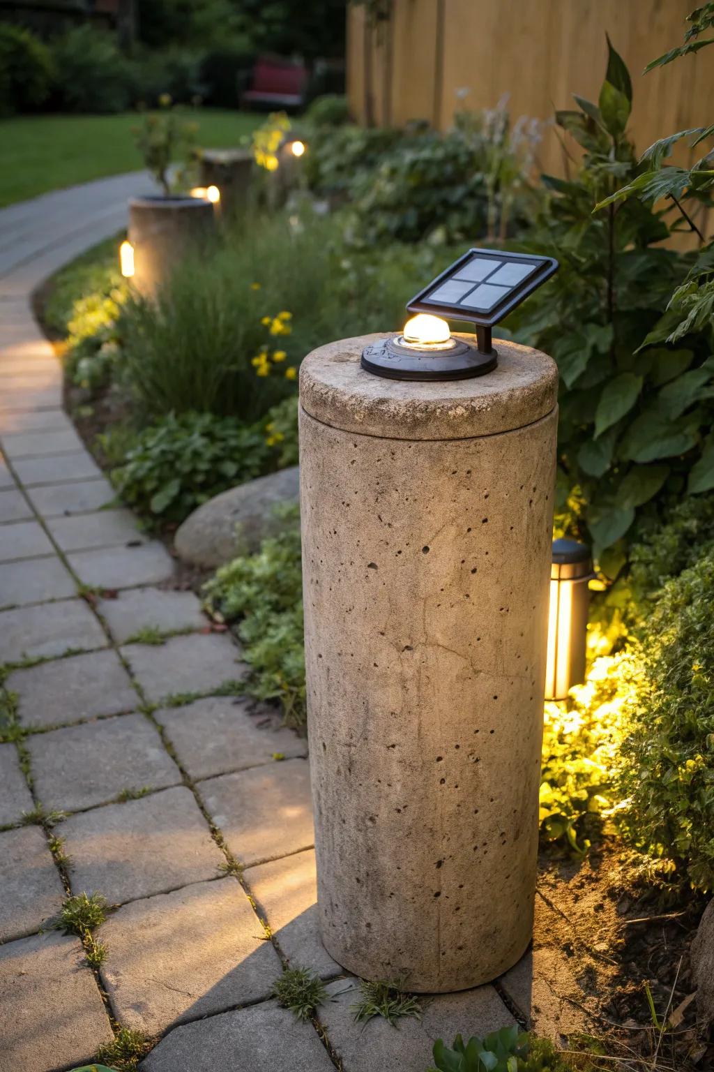Illuminate your garden path with the rustic charm of handcrafted concrete lights.