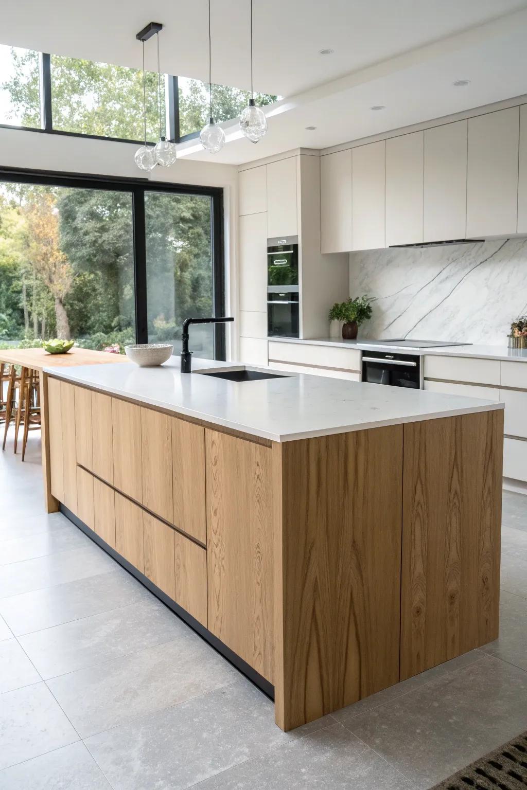 Small change, big impact: a color-blocked toe kick gives your island a crisp designer outline.