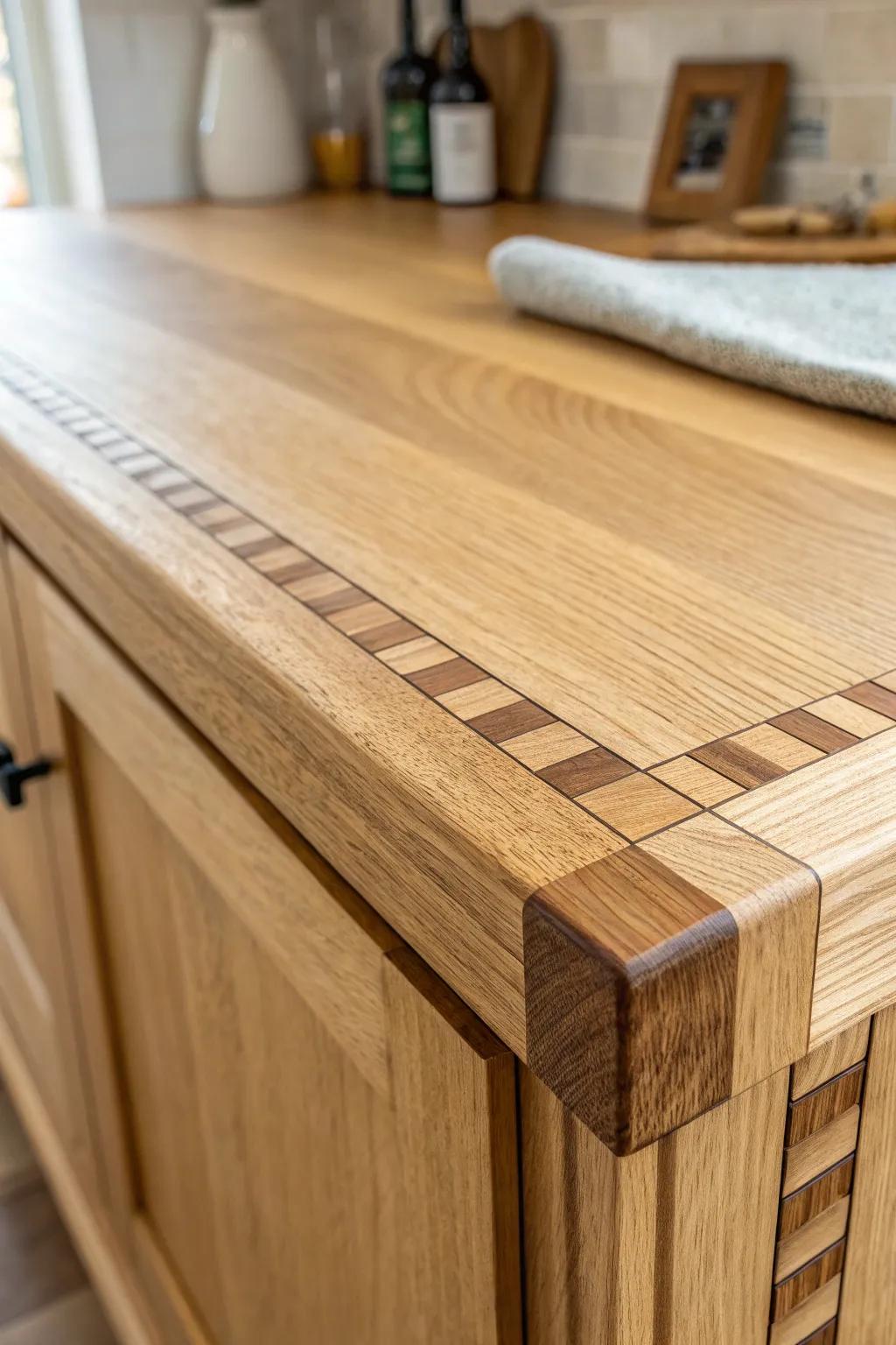 A slim contrasting inlay strip turns a simple countertop edge into a refined custom detail.