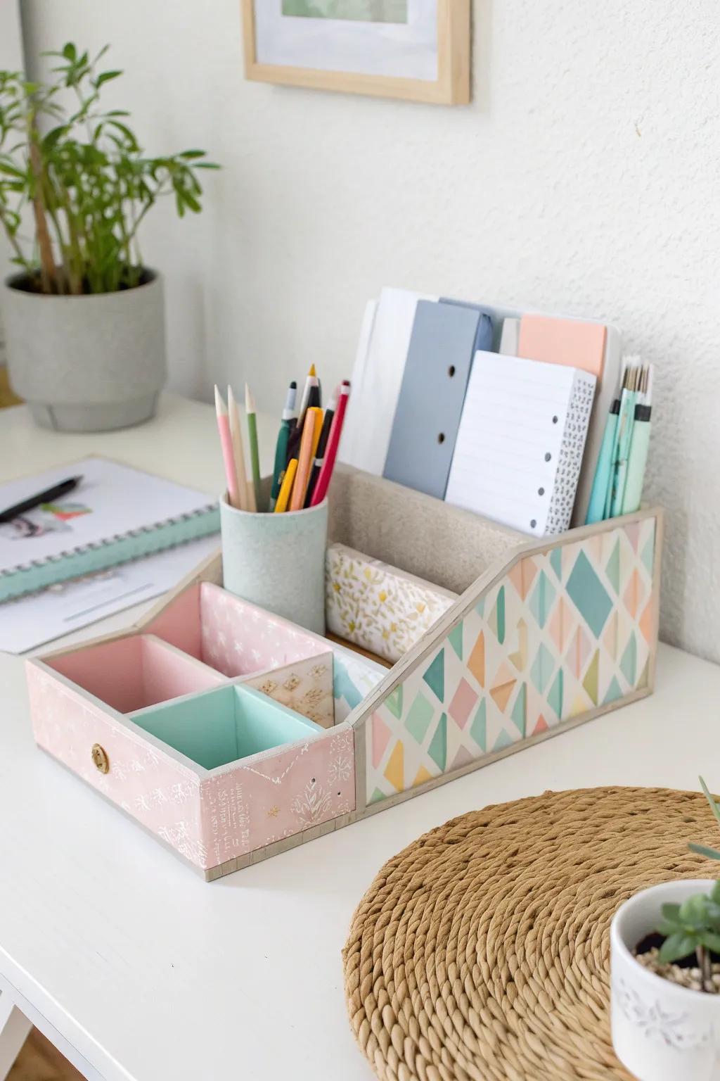 Transform your workspace with this chic and simple stationery caddy, turning clutter into minimalist beauty. #CraftingElegance #ScandiBoho