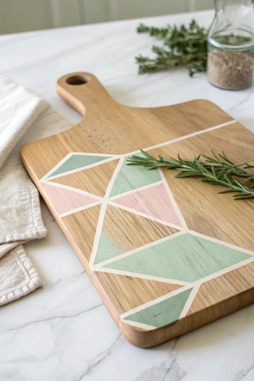Elevate your kitchen aesthetics with charming chalk paint patterns on a minimalist cutting board. #ScandiBoho #CraftedBeauty