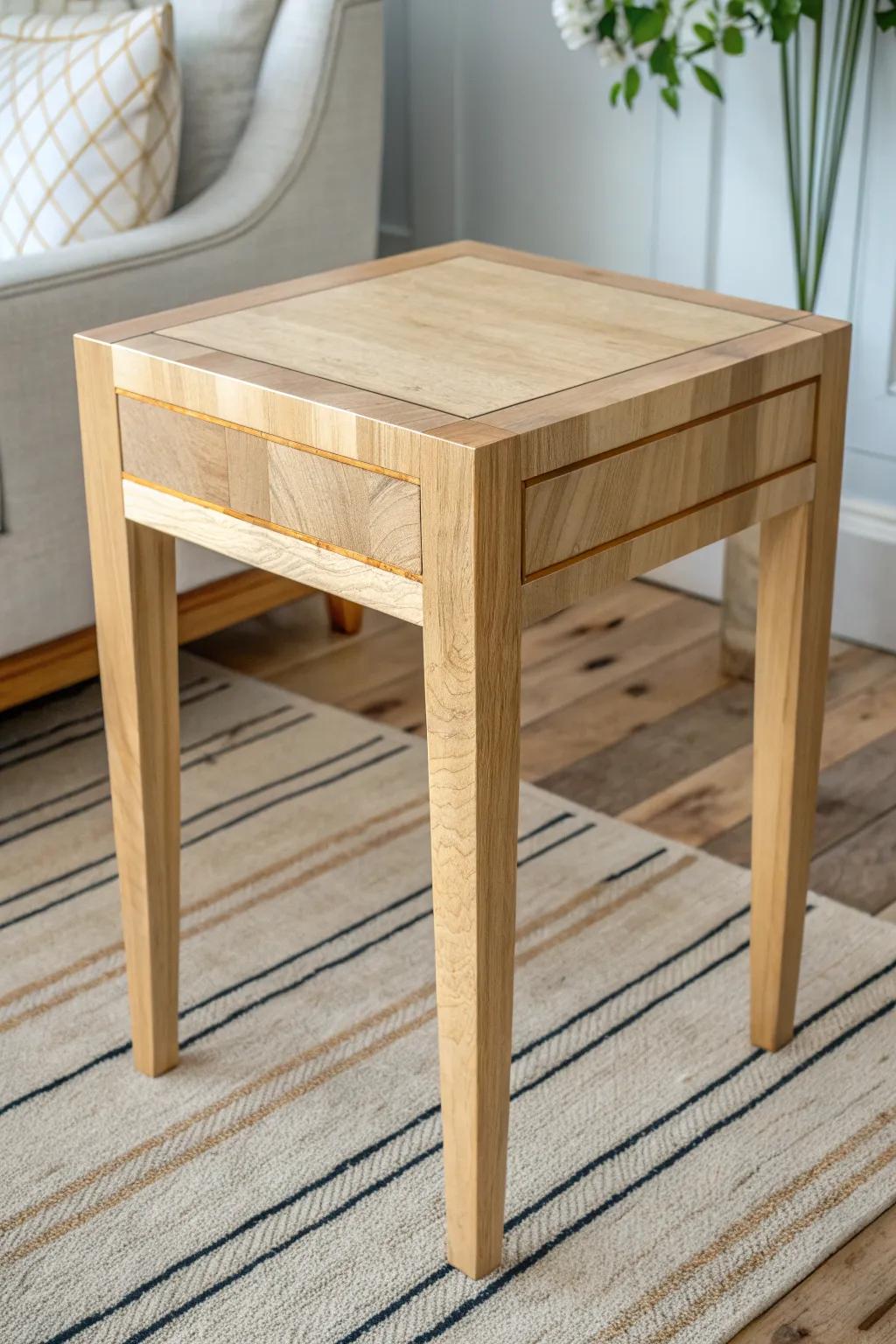 Minimal butcher block tabletop with sleek resin inlay—small detail, huge handmade impact.