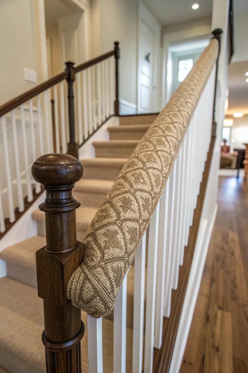 Add warmth and style to your home with fabric-covered railings that blend comfort and craftsmanship.