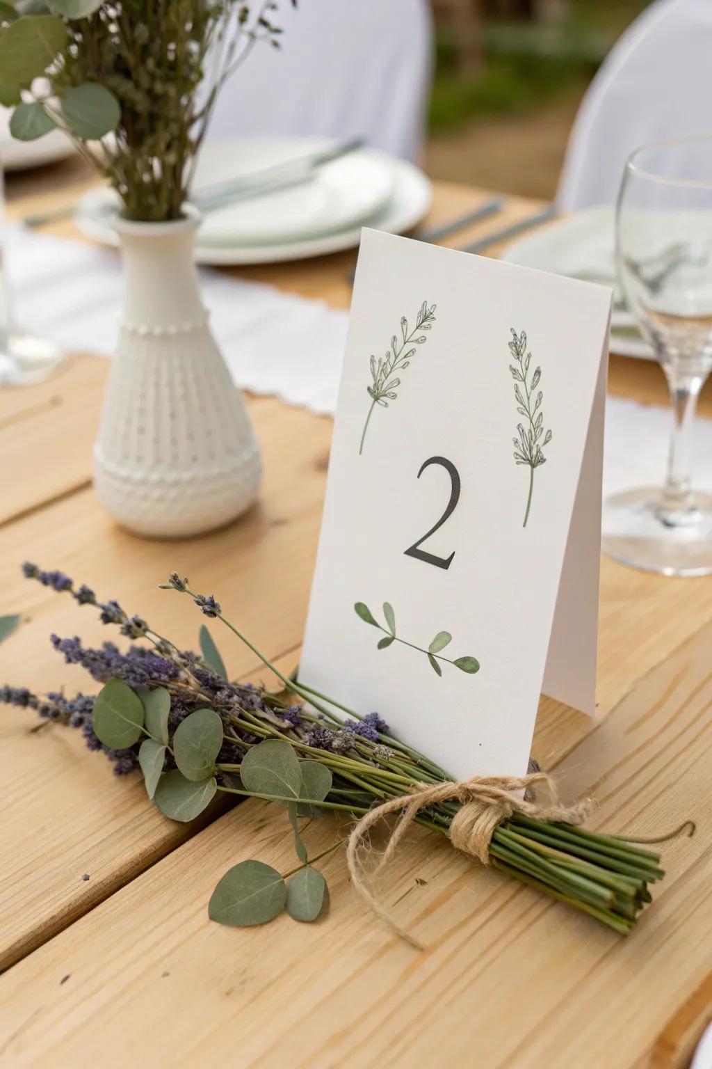 Embrace the charm of nature with these elegantly minimalistic botanical table numbers.