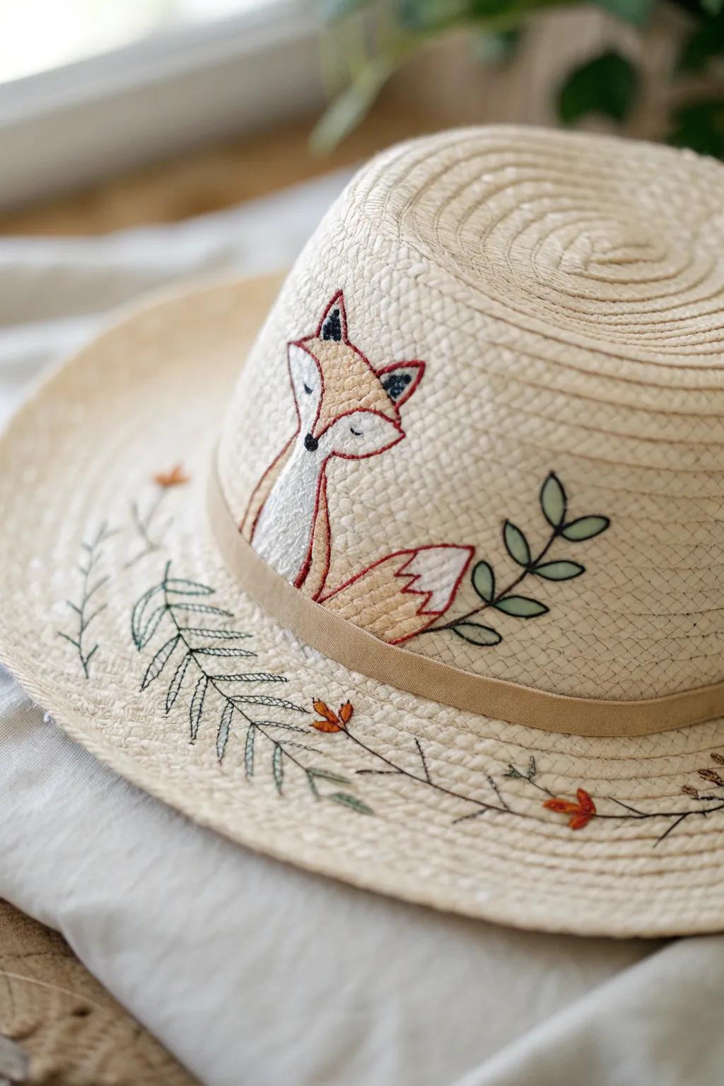 Add a playful touch to your style with whimsical fox embroidery on your hat.