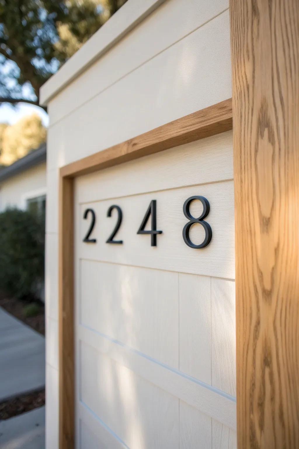A simple oak number panel gives your garage door a clean, designed look from the curb.