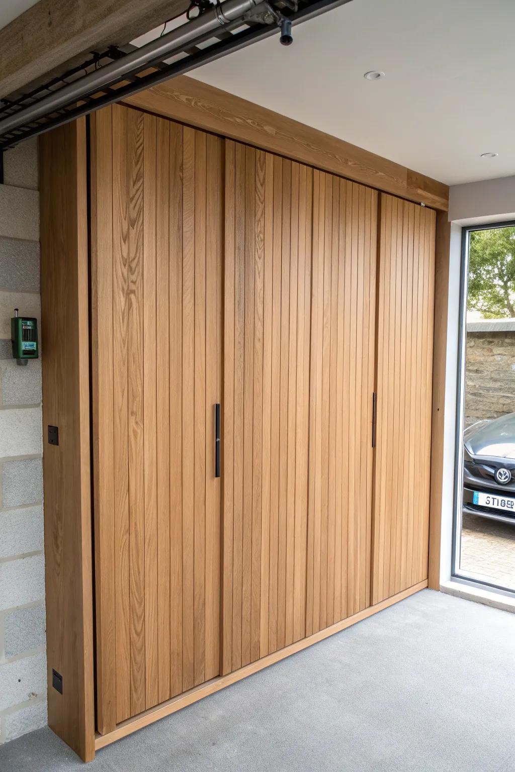 Secret wall panel game closet: flush oak door + touch latch, Scandinavian calm with boho warmth.