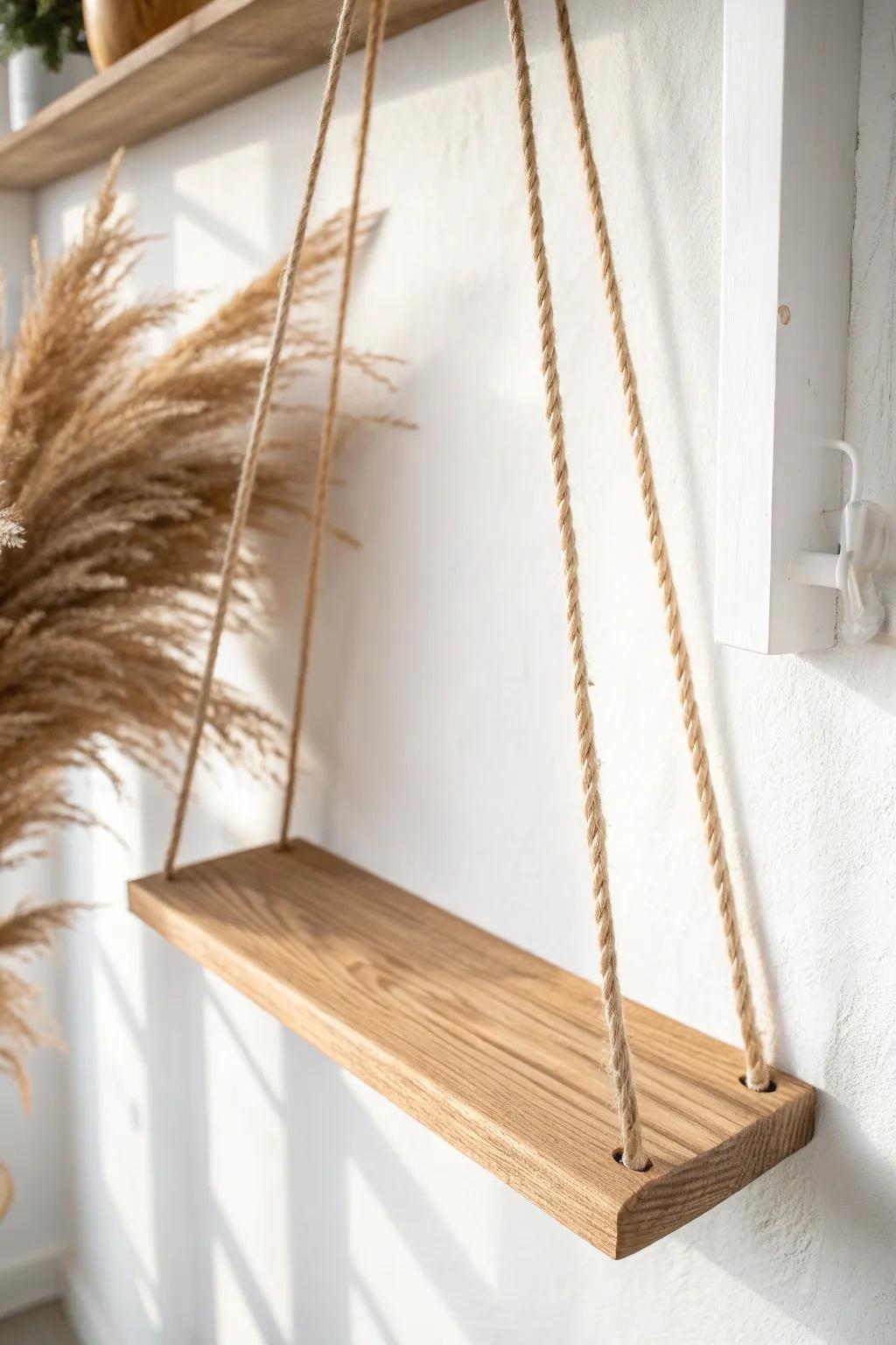 Translucent resin inlay turns a simple hanging oak shelf into a soft, sculptural statement.