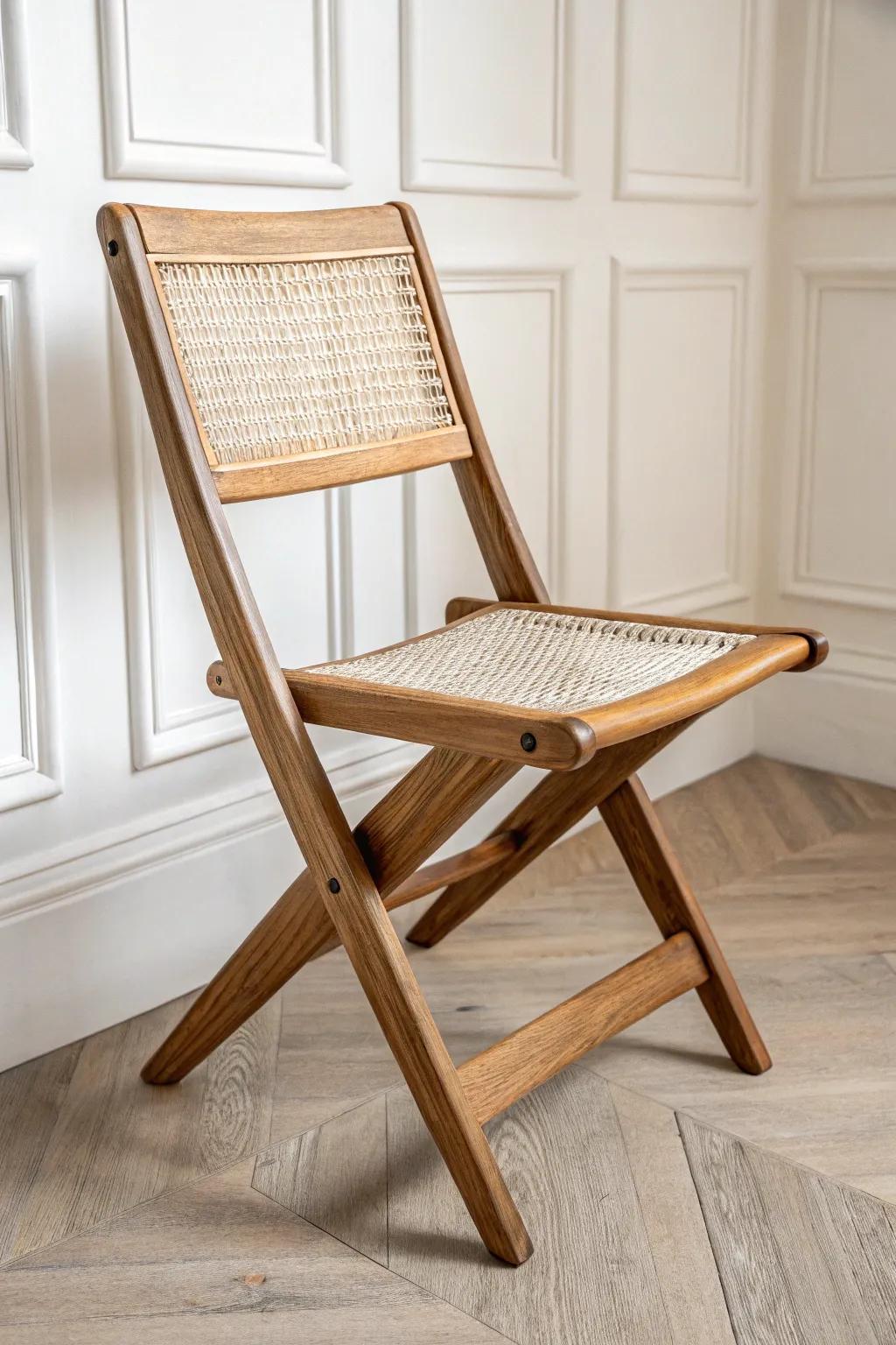 Zip-tie cane webbing on a folding chair back for an elevated, photo-ready custom look.