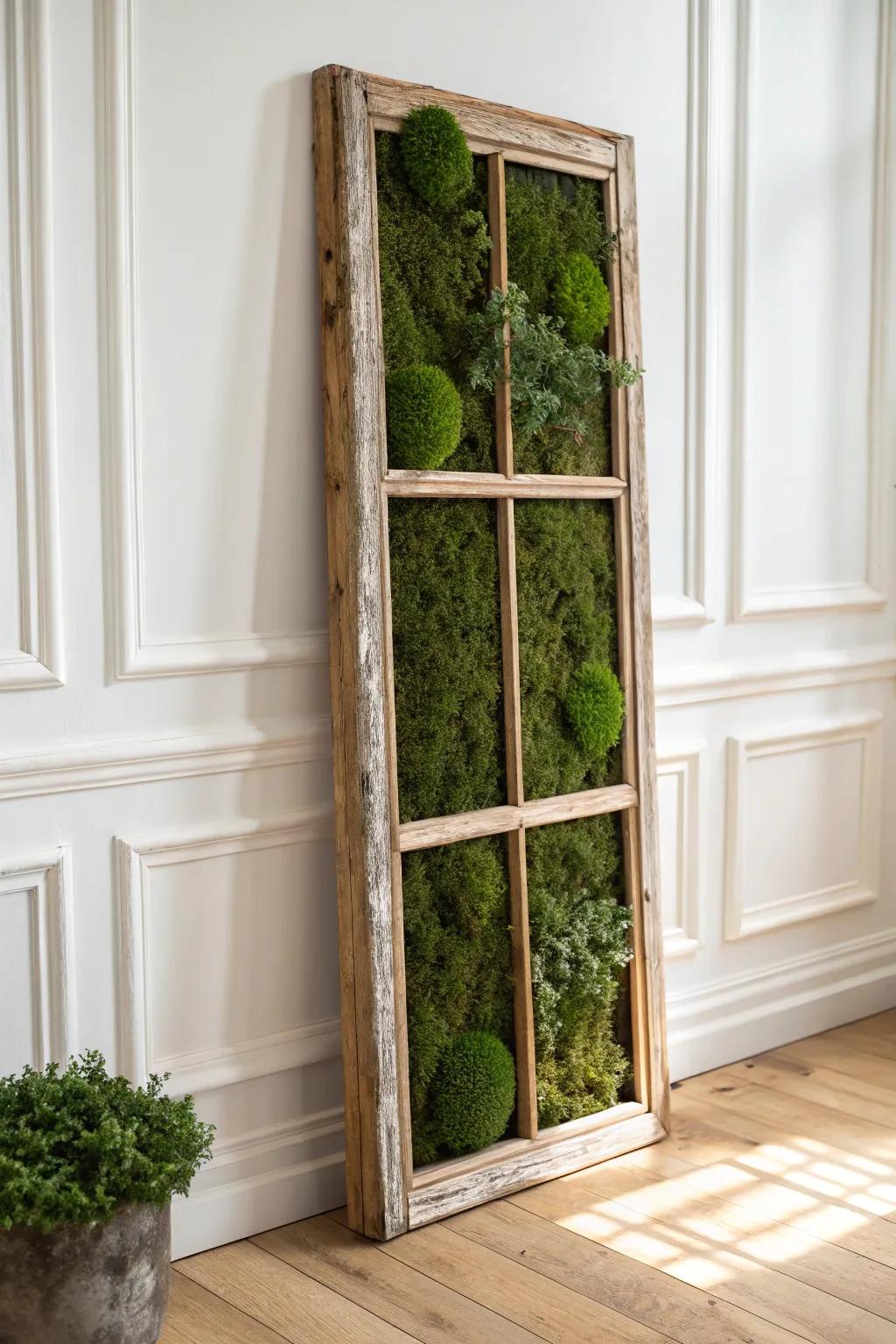 Living moss + reclaimed wood create a magical indoor forest photo backdrop for rustic weddings.