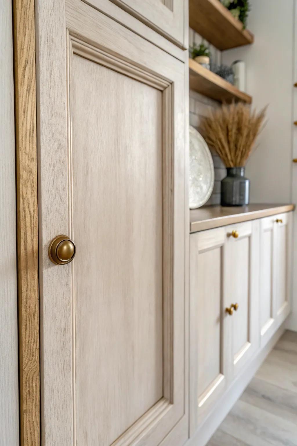 Matte chalky cabinets create a cozy farmhouse vibe—soft, handmade texture with simple hardware.