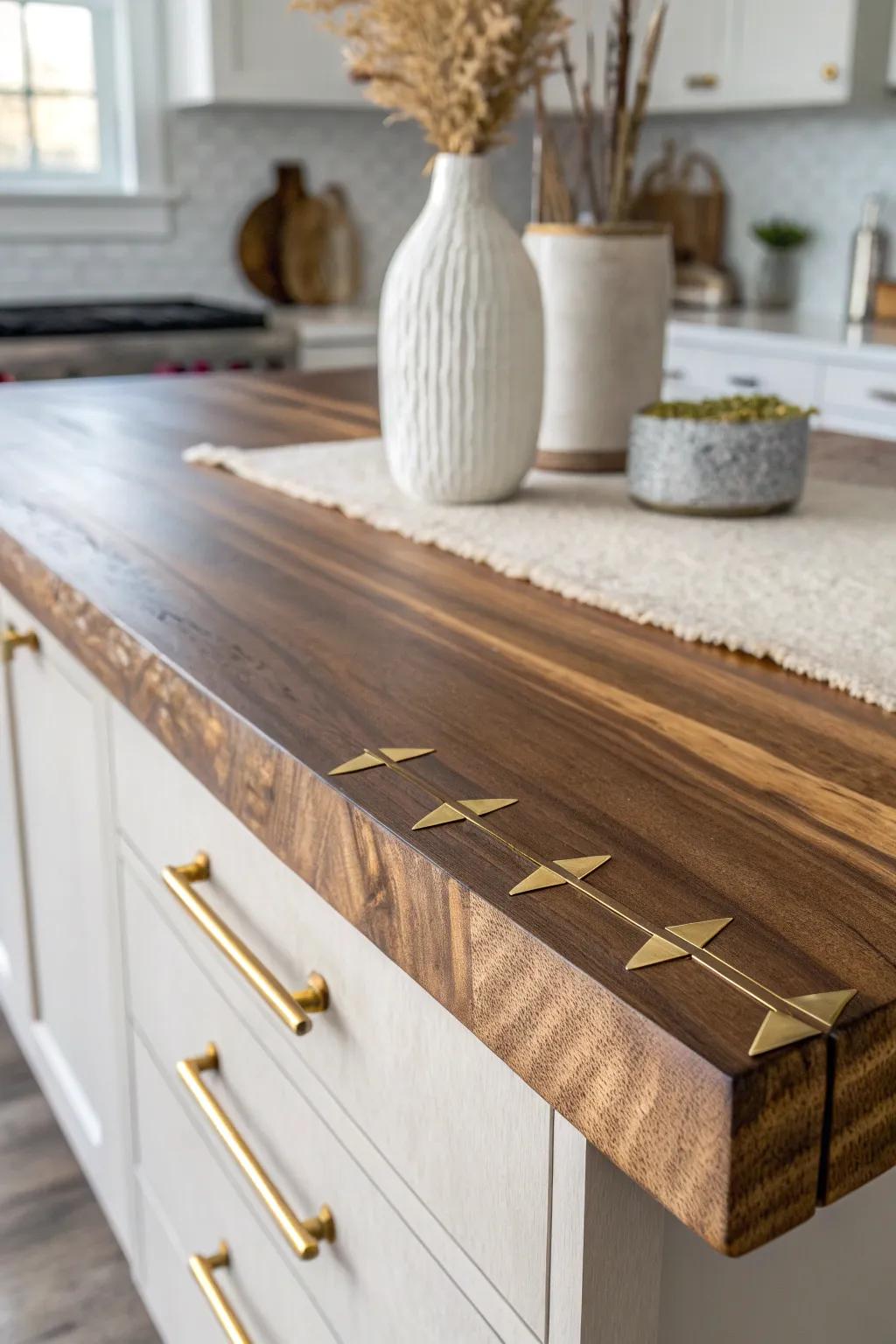 Brass bowtie and line inlays that stabilize cracks—and look like jewelry for your island.