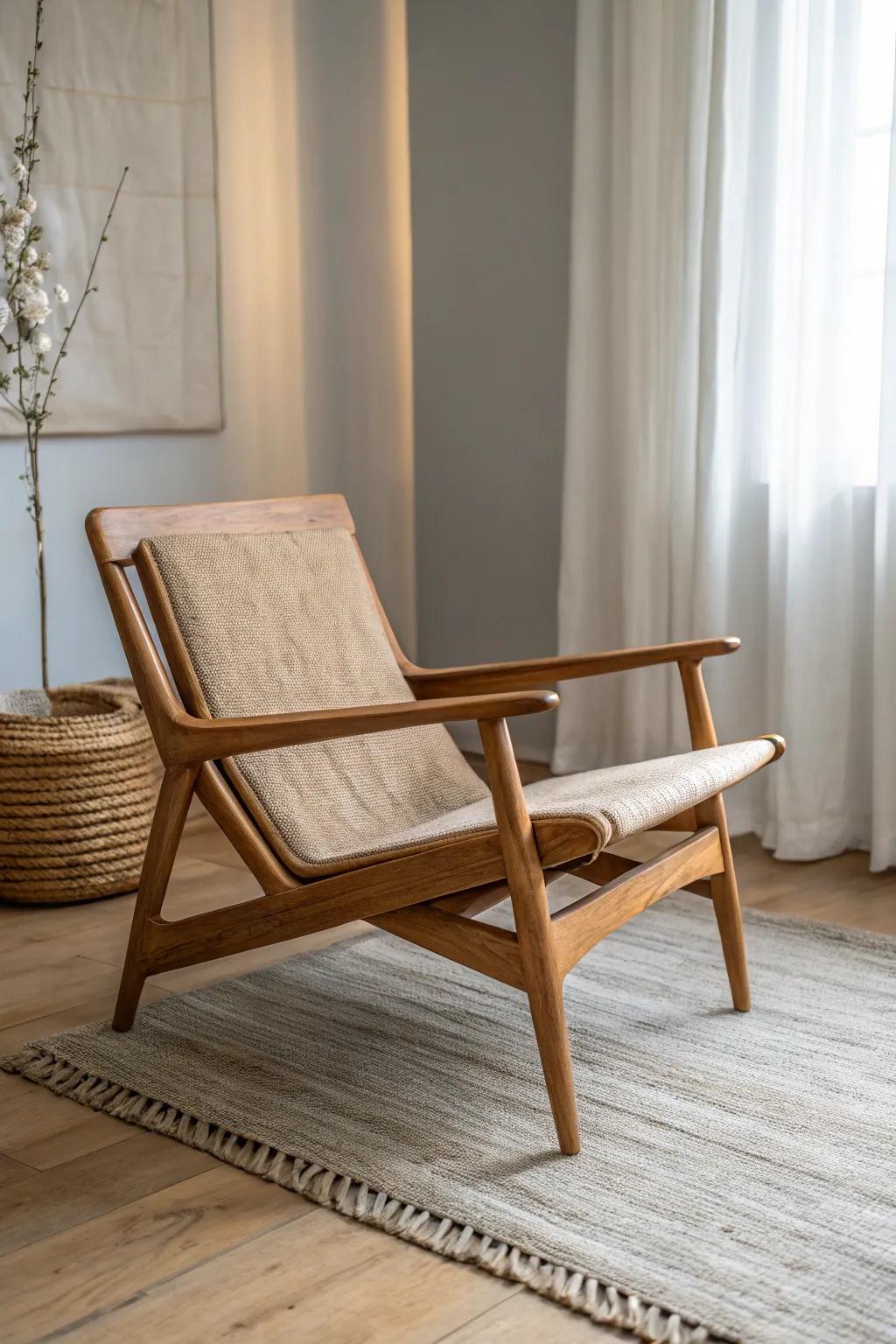 Warm oak against a smoky blue-gray ceiling—neutral walls let the wood glow beautifully.