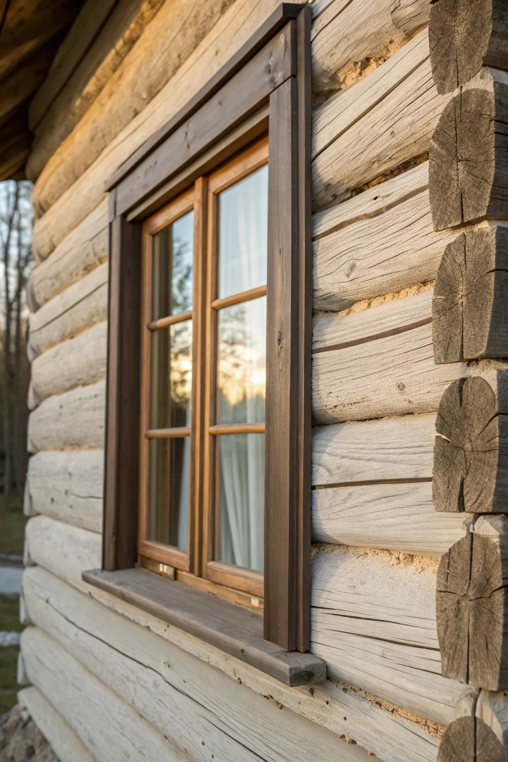Mushroom taupe logs with bronze-brown trim—modern, earthy, and elegantly weather-forgiving.