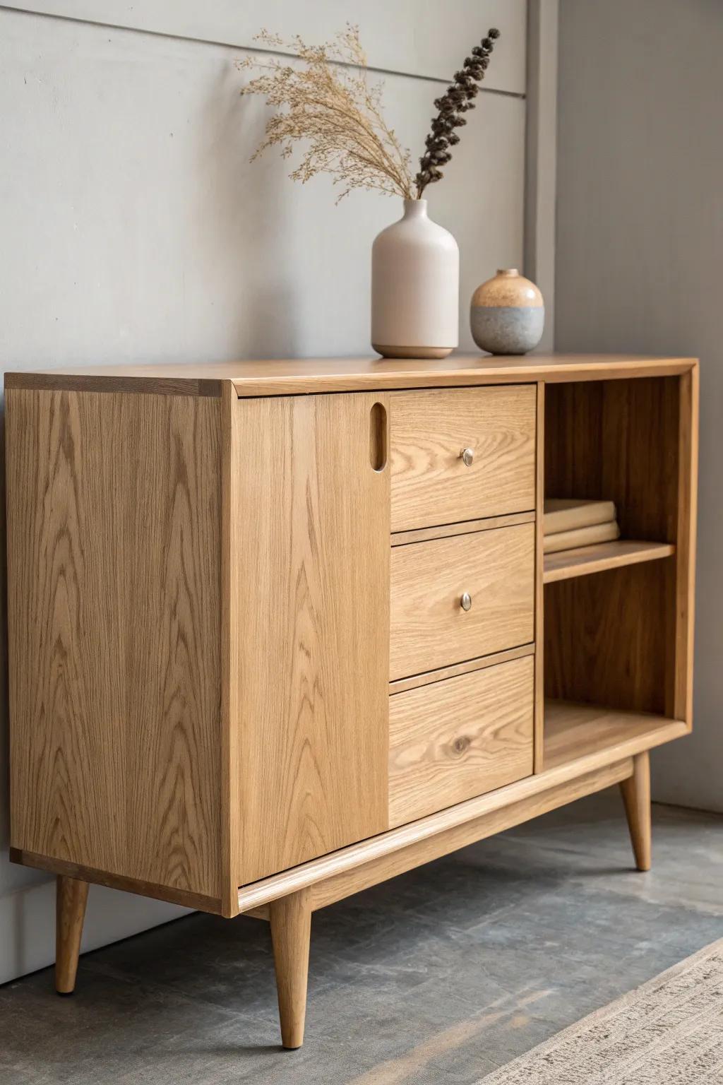 A sideboard-style cabinet that hides a secure donation drop—modern, warm, and furniture-worthy.