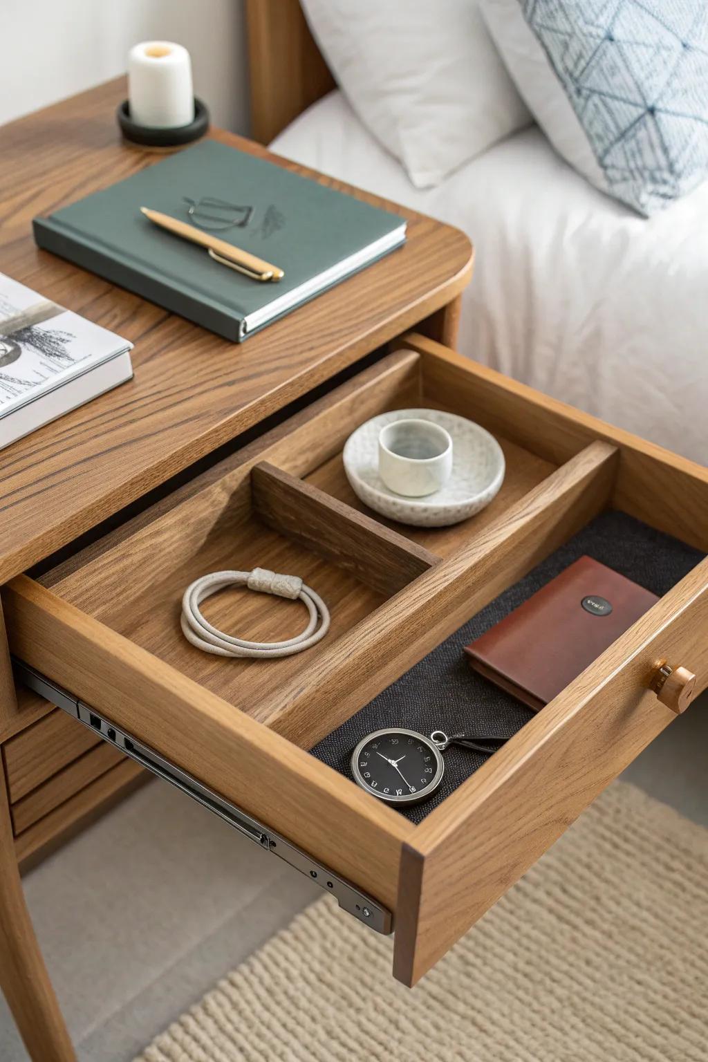 Lift-out tray layering: daily essentials on top, backups below—beautifully organized.