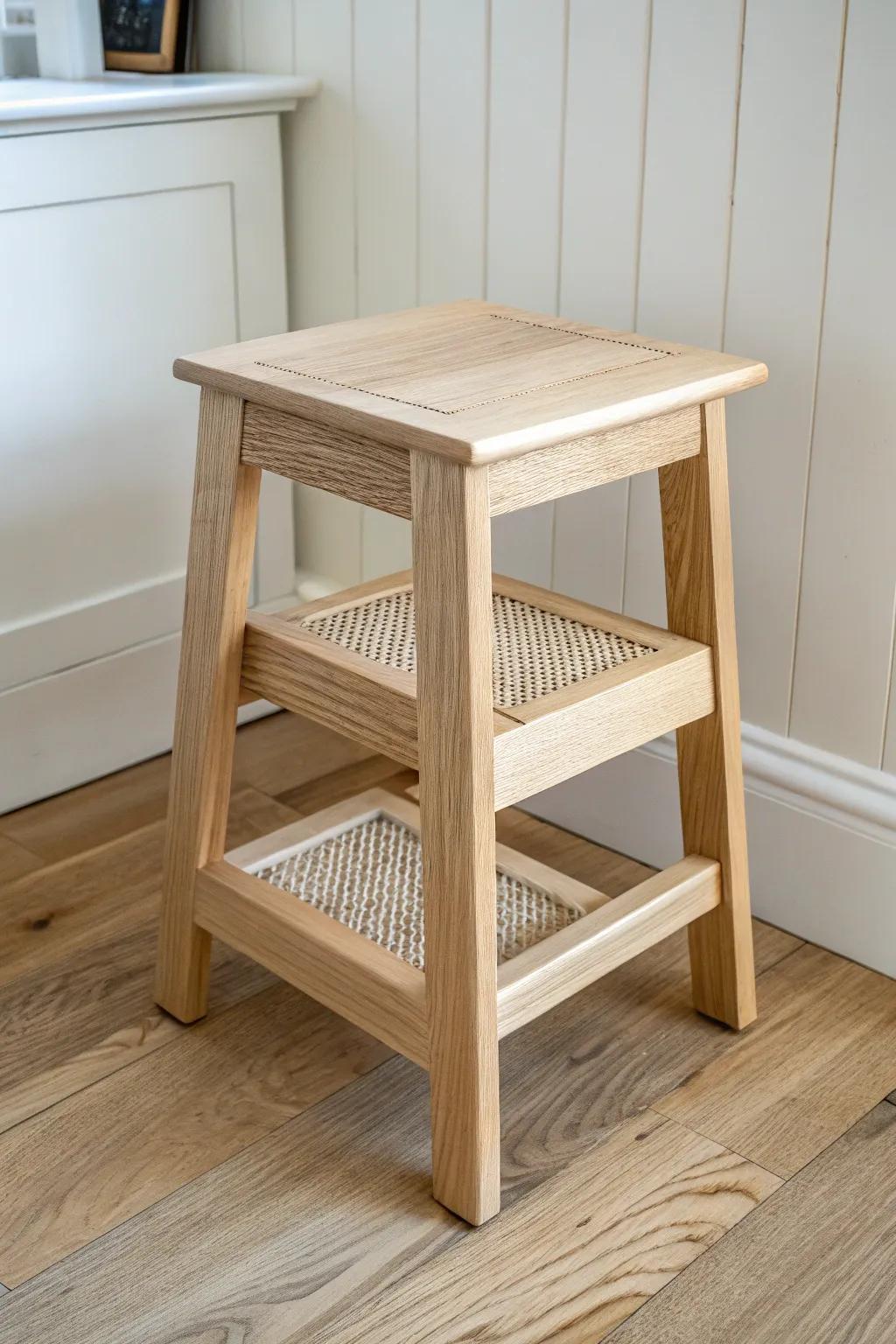 A birch side table that flips into a sturdy step stool—minimal, warm, and made to grow.