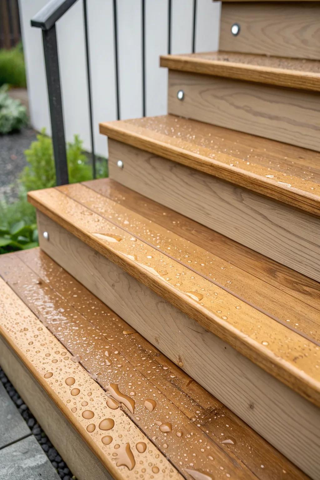 Slip-proof resin inlay strips that turn outdoor stairs into functional, minimalist art.