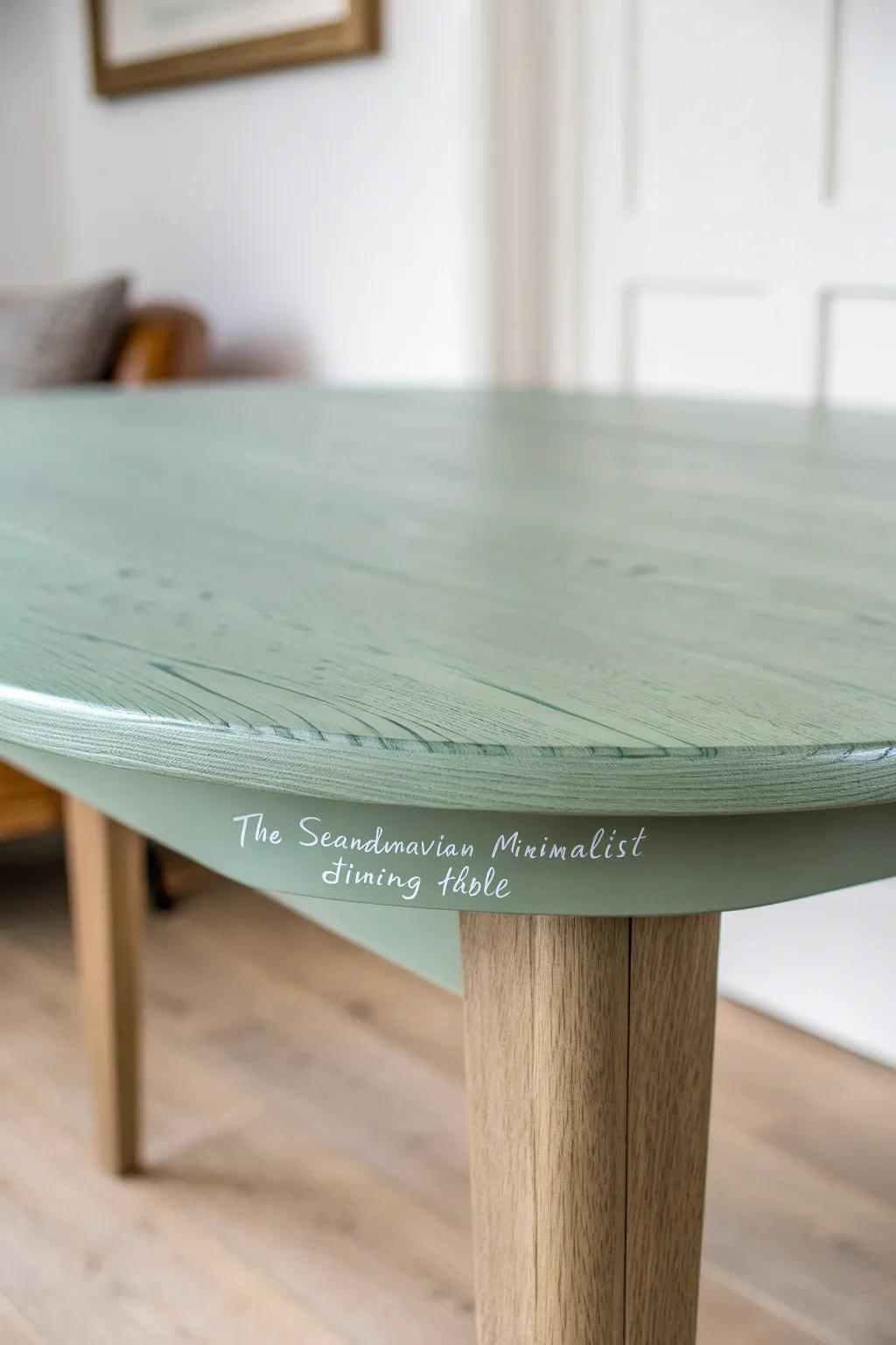 A painted table with a secret handwritten message sealed under a clear, glassy topcoat.