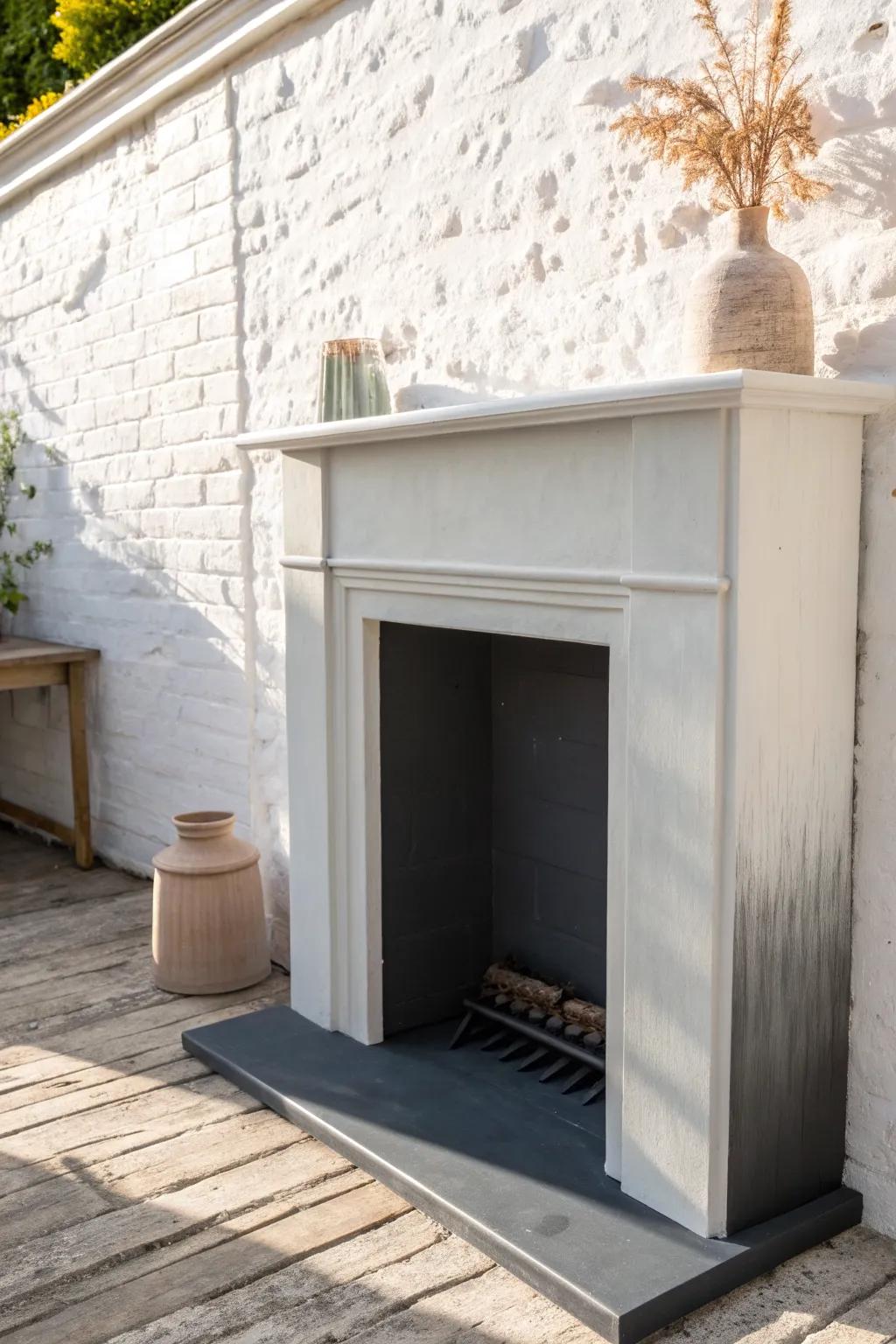 Dreamy ombre fireplace surround—dark at the hearth, fading softly toward the mantel.