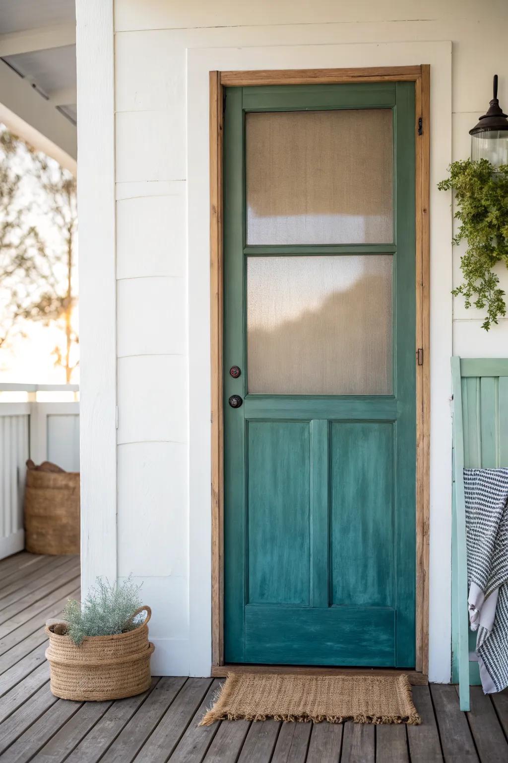 Ombre screen door: deep coastal blue fading to airy mist, chic protection where scuffs hit.
