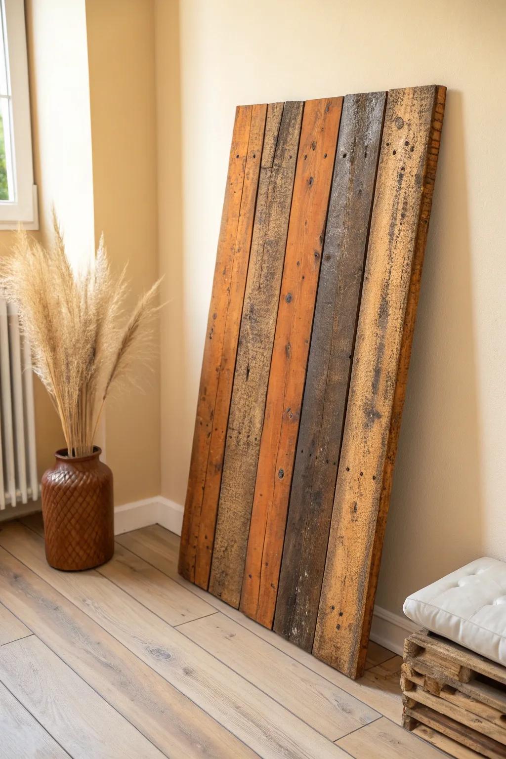 Faux rust patina on pallets: layered warm tones and sponge texture for real metal vibes.