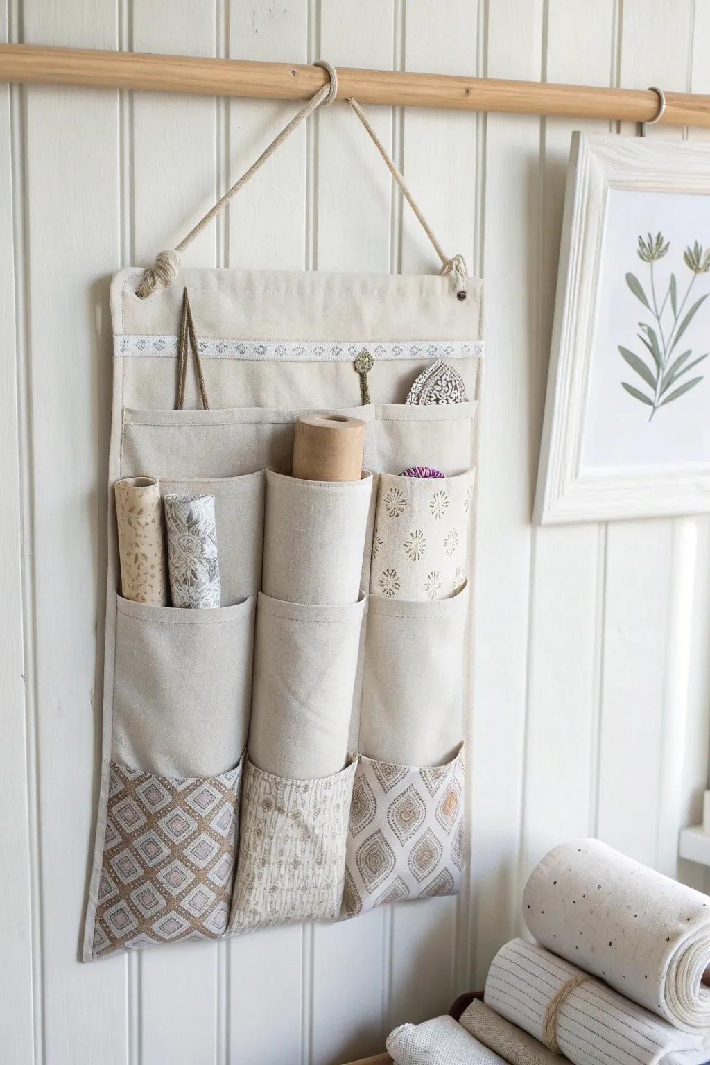 Elevate your dining space with this chic hanging fabric organizer – a perfect blend of Scandinavian minimalism and boho charm.