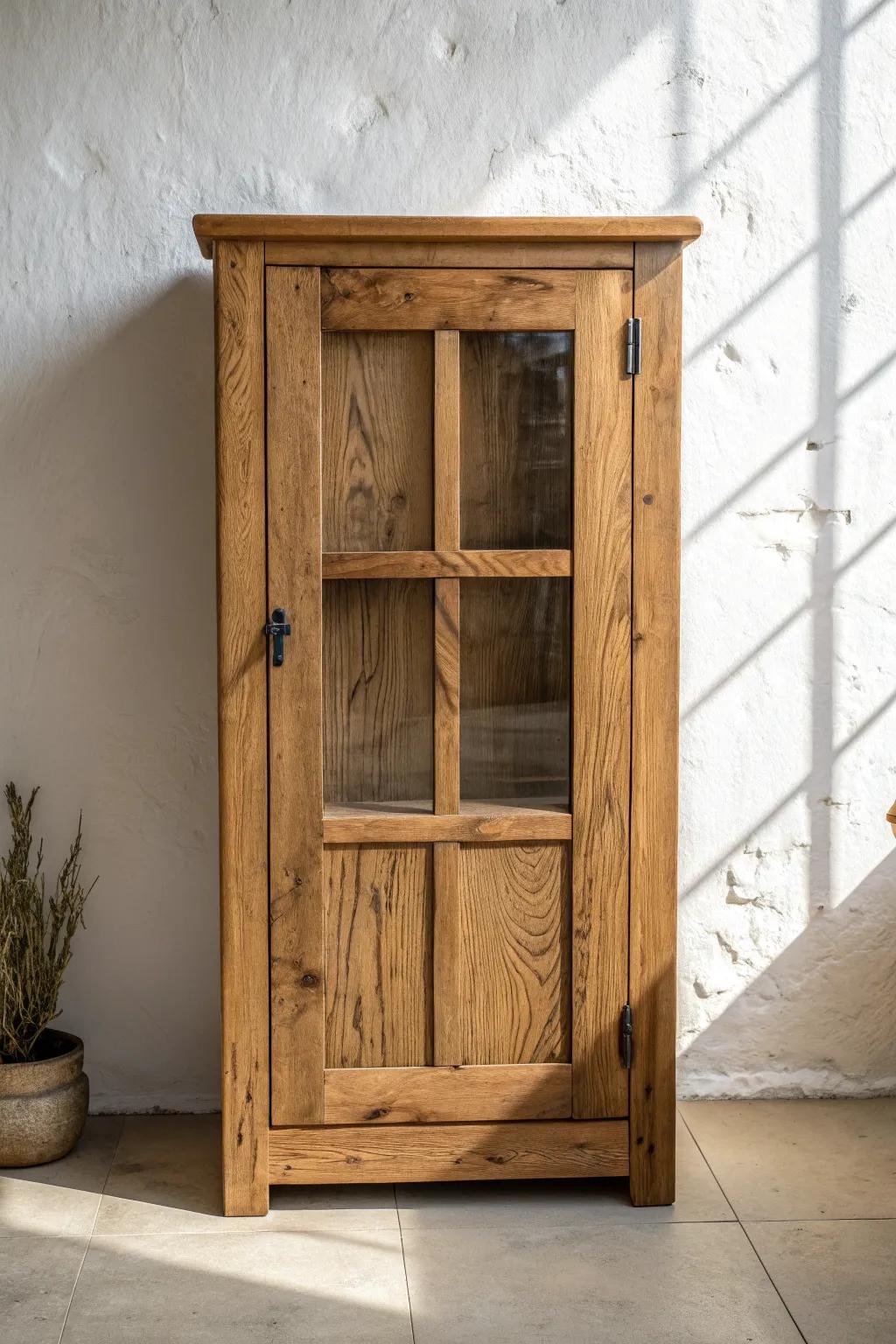 Rustic charm, refined: clear resin fills knots and cracks for a smooth, artful cabinet door.
