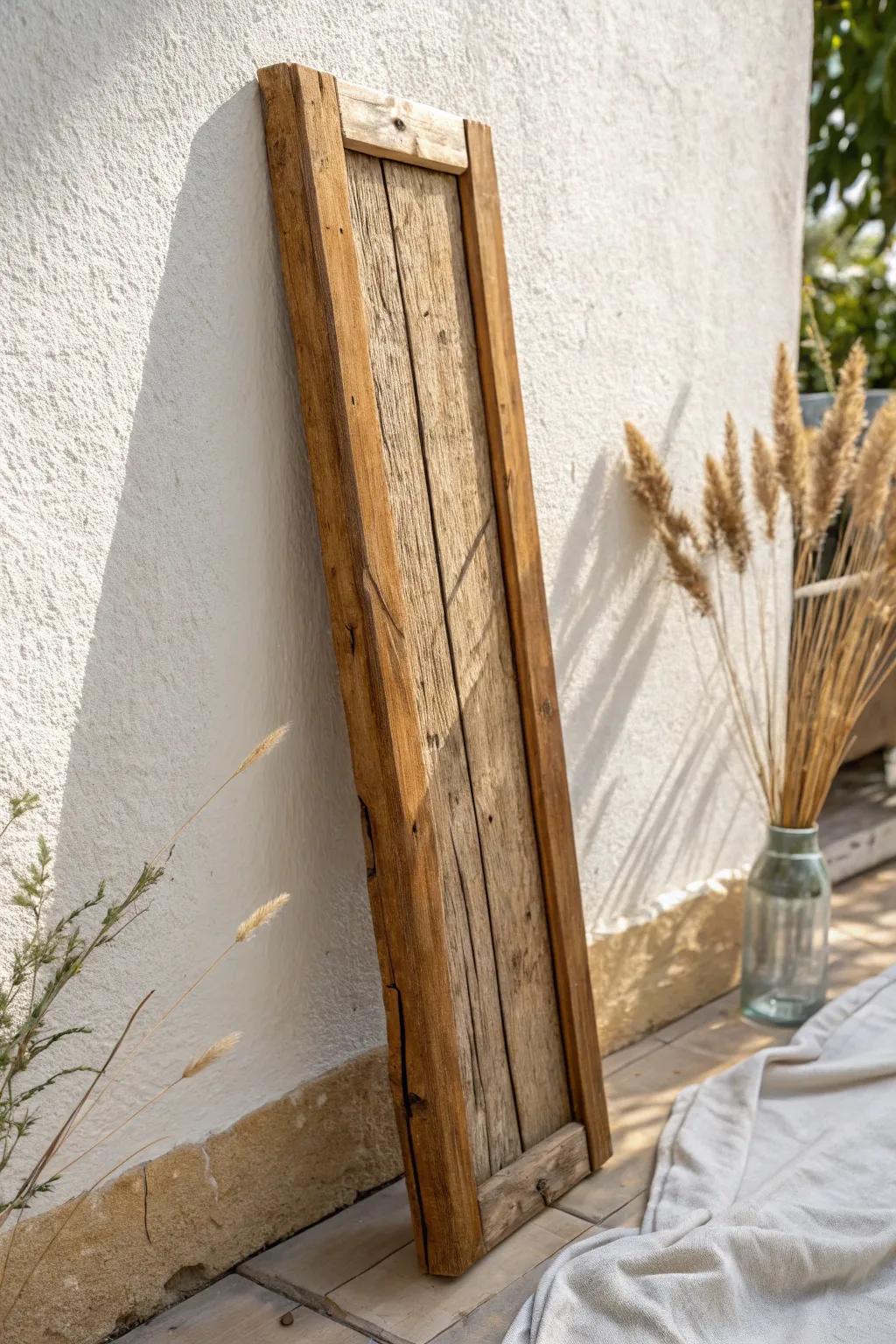 Clear resin inlay makes reclaimed rustic trim feel polished—farmhouse warmth with modern edge.