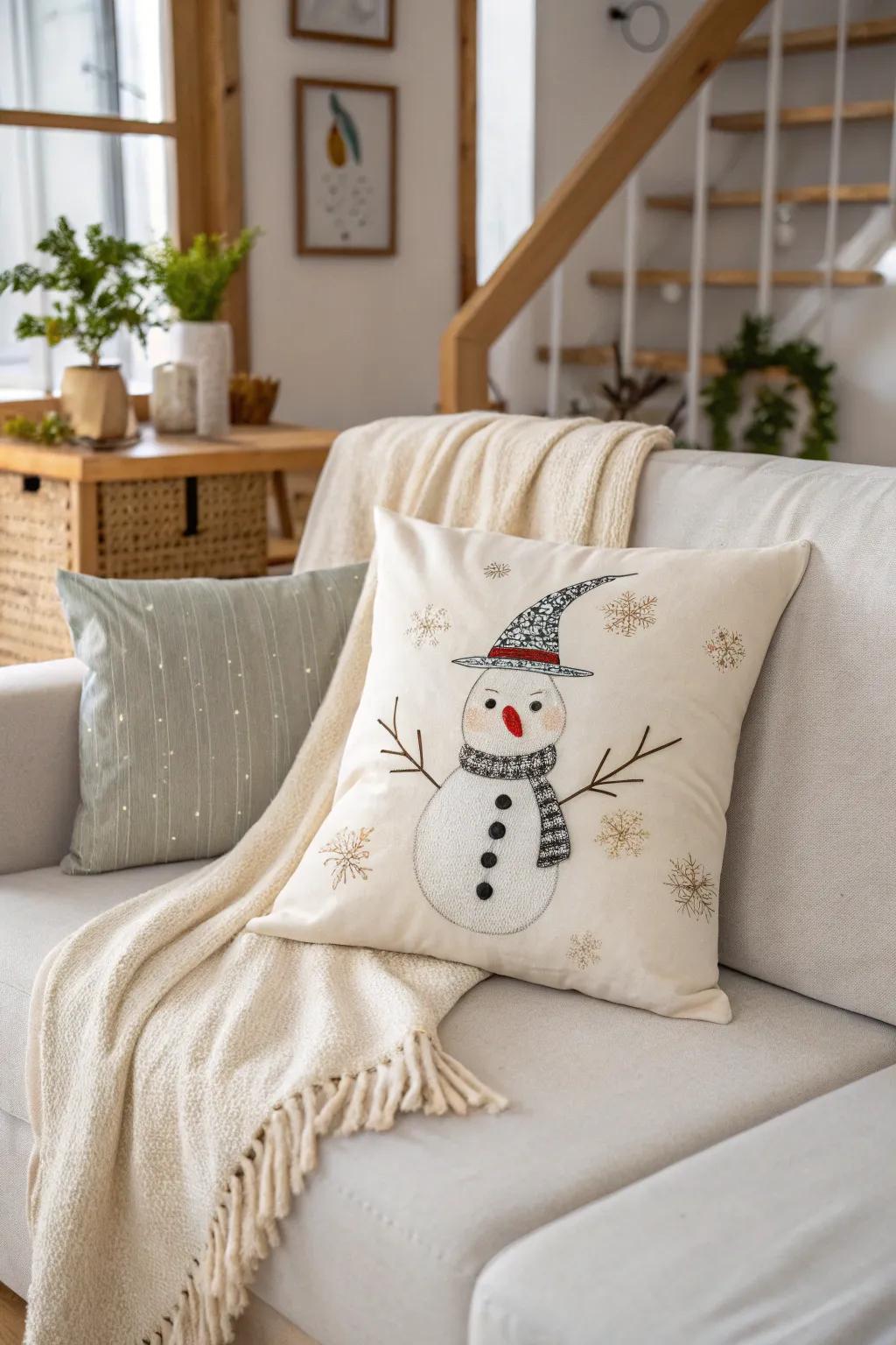 Add a touch of winter whimsy to your sofa with these delightful snowman pillow covers, perfect for cozy days indoors.